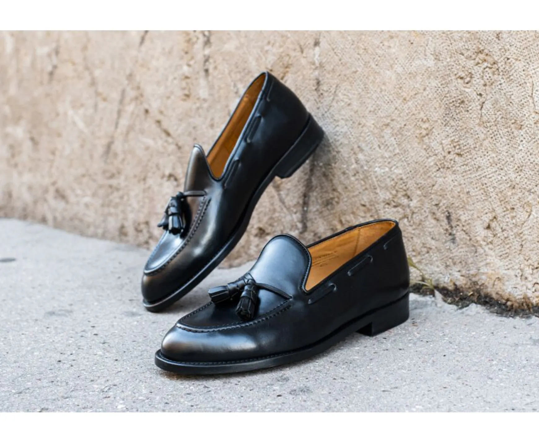 Bexley Loafers | Black Leather Men'S Tassel Loafers Picadilly Blackblack With Black Waistband