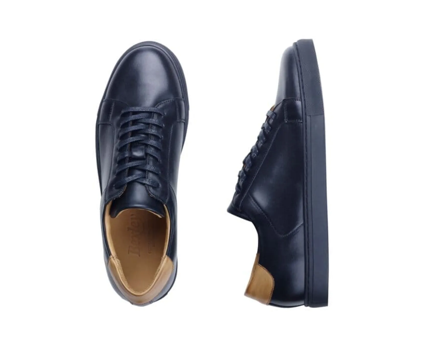 Bexley Trainers & Sneakers | Black Men'S Leather Trainers Inglewood Blackblack With Black Waistband