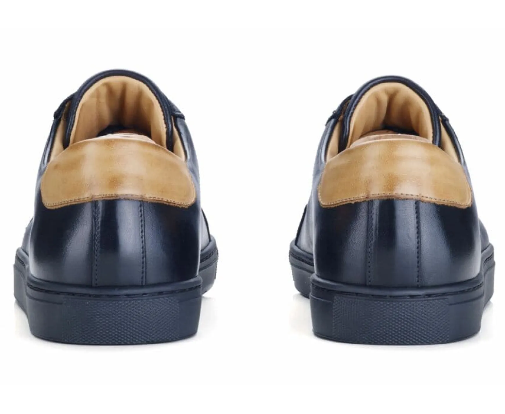 Bexley Trainers & Sneakers | Black Men'S Leather Trainers Inglewood Blackblack With Black Waistband