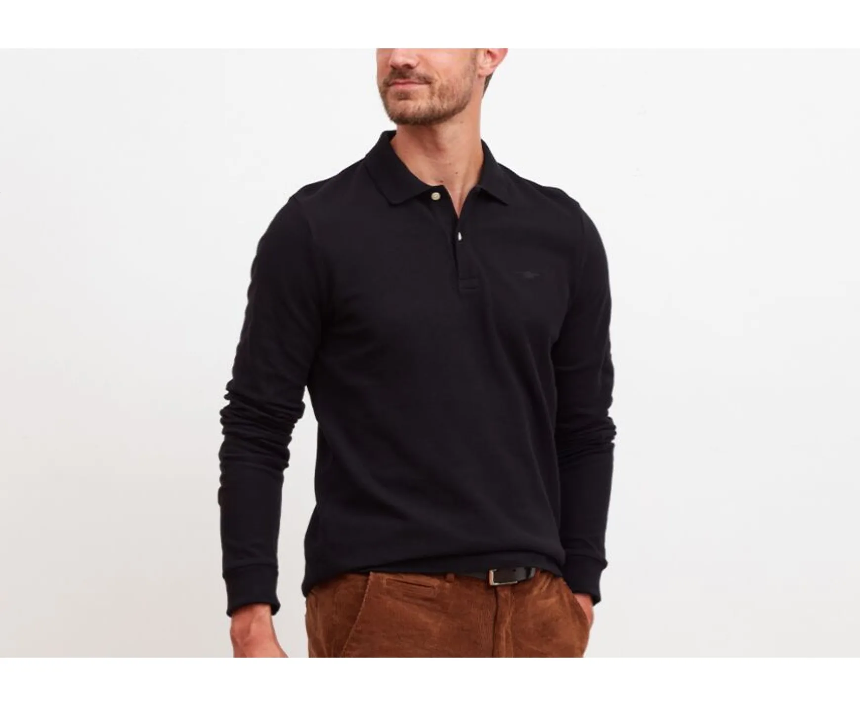 Bexley Long Sleeves Polo Shirts | Black Men'S Long Sleeve Polo Shirt Andy Ii Ml Blackblack With Black Waistband