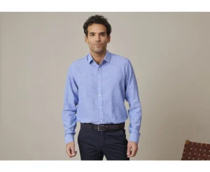 Bexley | Blue Chambray & Ocean Cotton Linen Shirt Silbert Ocean Blue Chambray