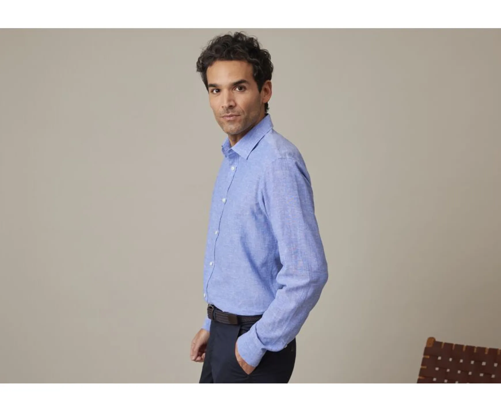 Bexley | Blue Chambray & Ocean Cotton Linen Shirt Silbert Ocean Blue Chambray