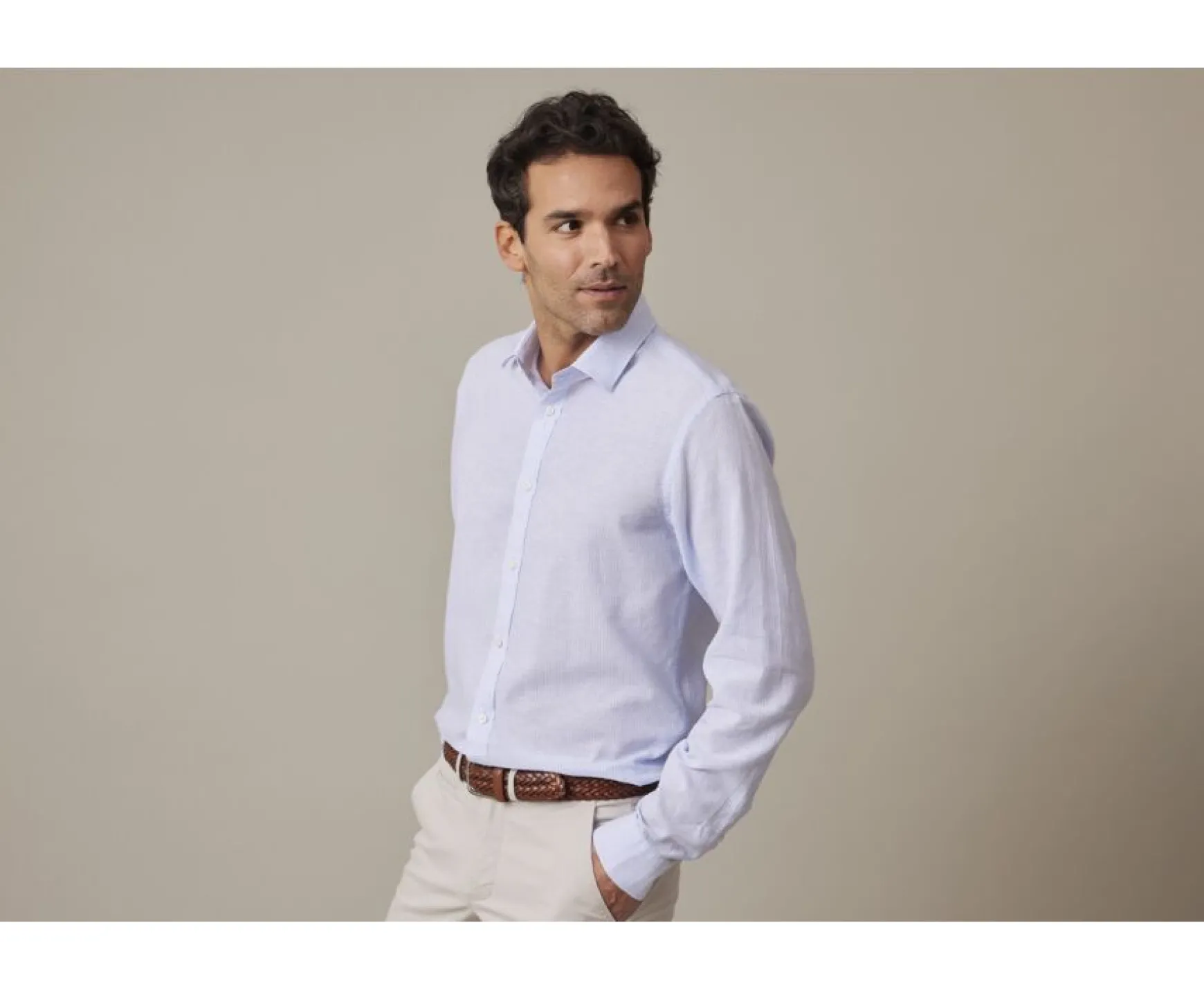 Bexley | Cotton Linen Shirt Edibert Light Blue & White Trim