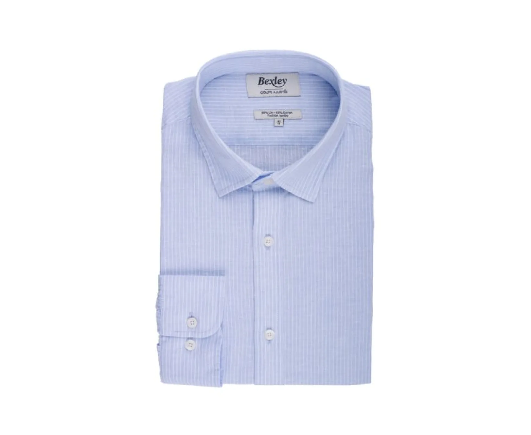 Bexley | Cotton Linen Shirt Edibert Light Blue & White Trim