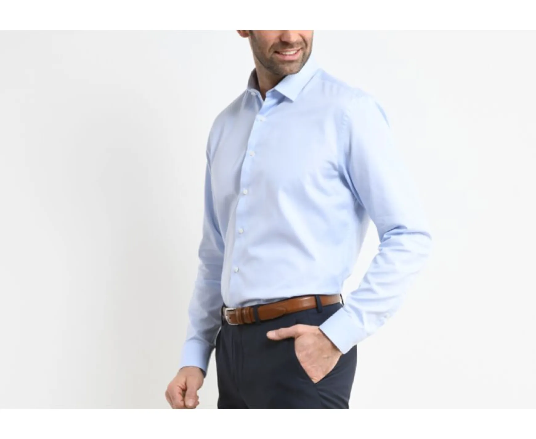 Bexley | Cotton Shirt - Straight Collar Paterne Classic Pale Blue