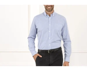 Bexley | Cotton Shirt With Blue Stripes - American Collar Marlon Blue Ocean And White