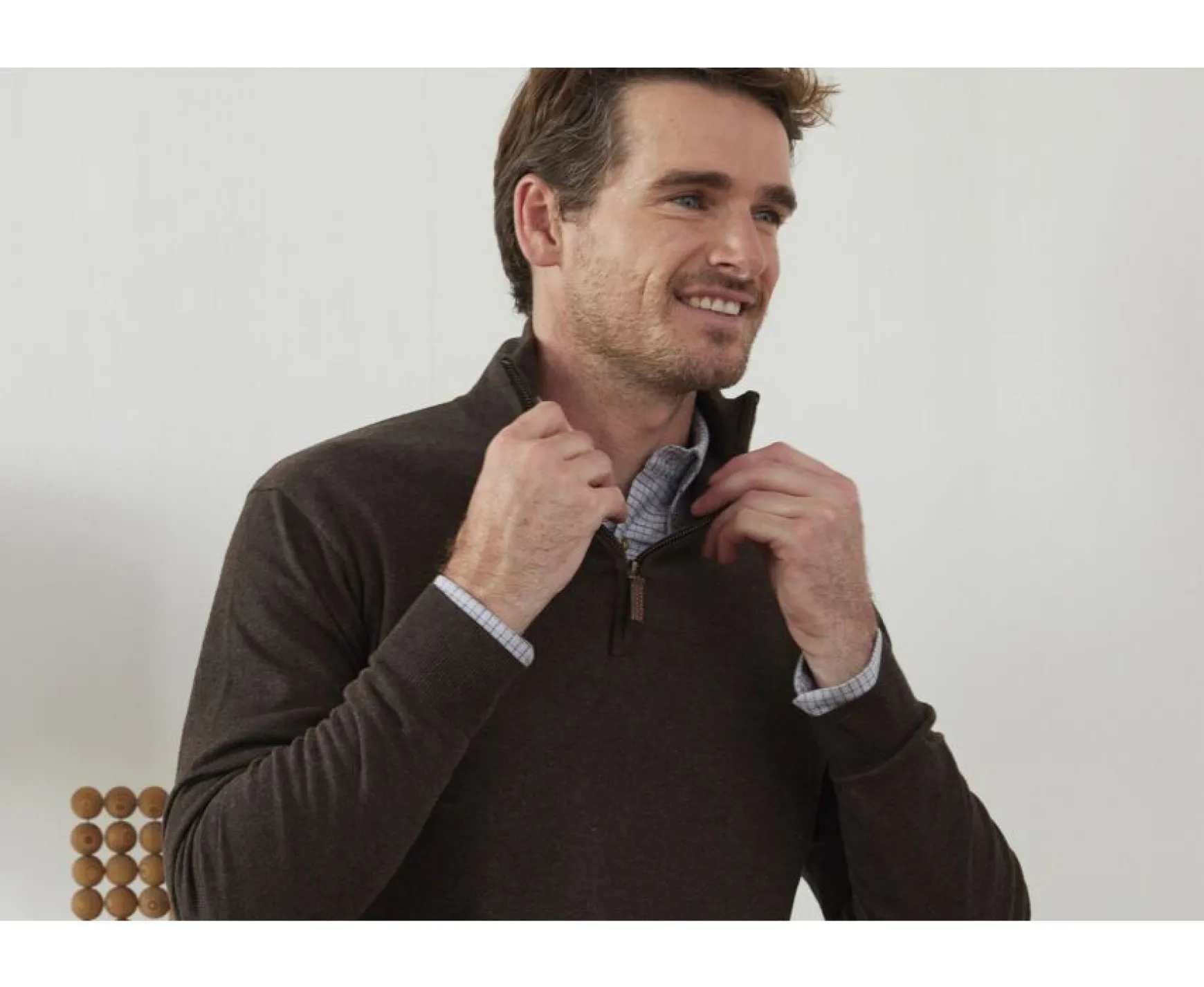 Bexley | Cotton/Cashmere Half-Zip Thin Pullover Vlad Dark Chocolate