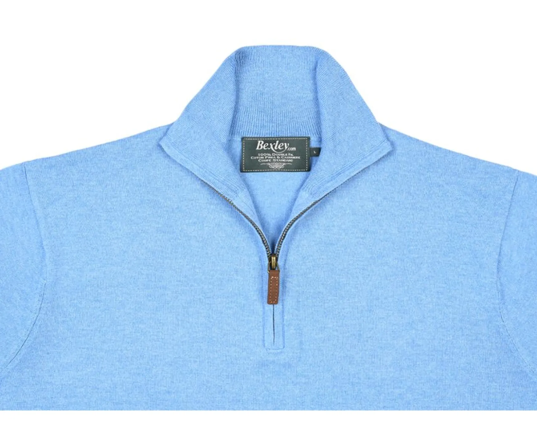 Bexley | Cotton/Cashmere Half-Zip Thin Jumper Vlad Blue Melange