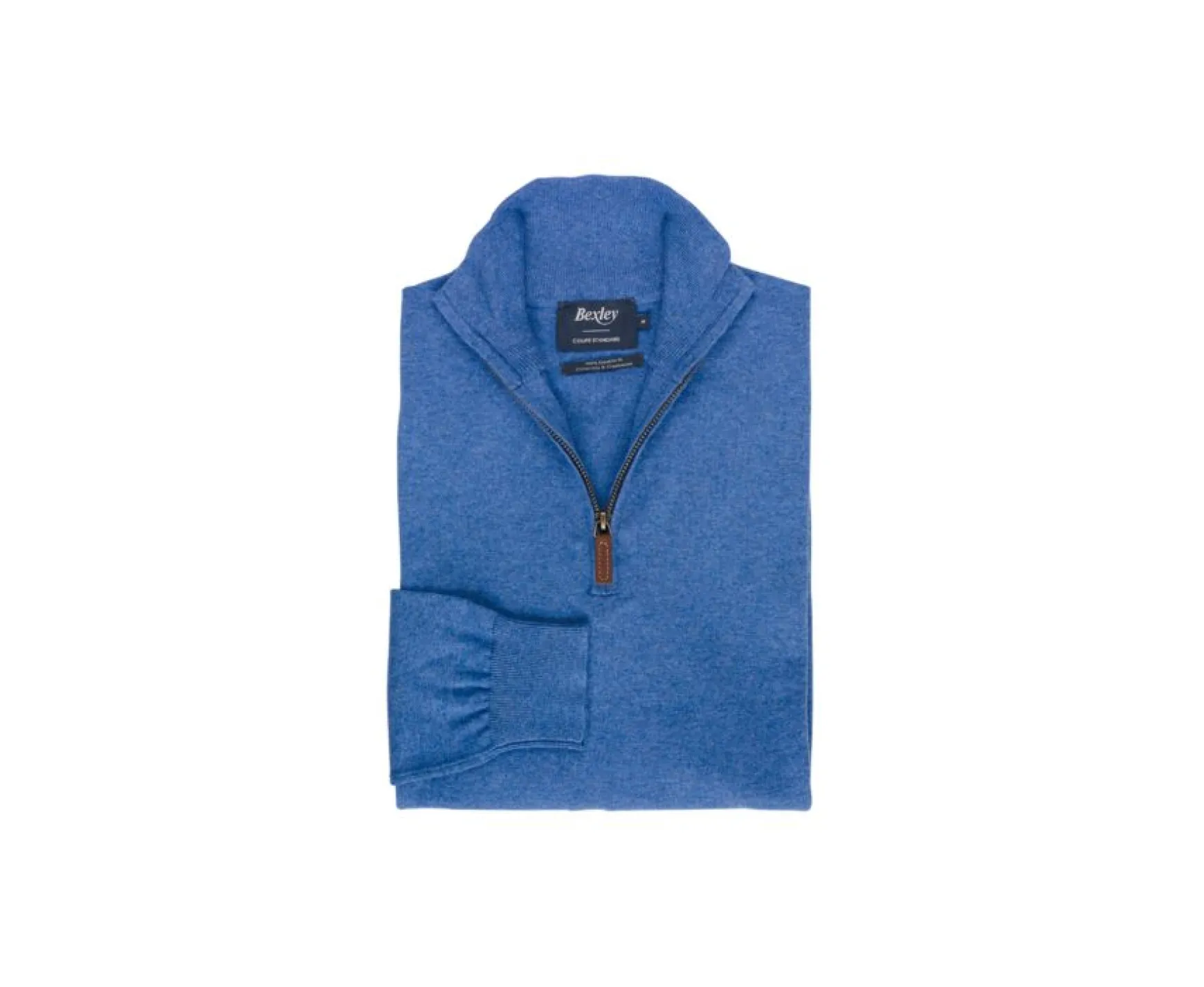 Bexley | Cotton/Cashmere Half-Zip Thin Jumper Vlad Middle Blue Melange
