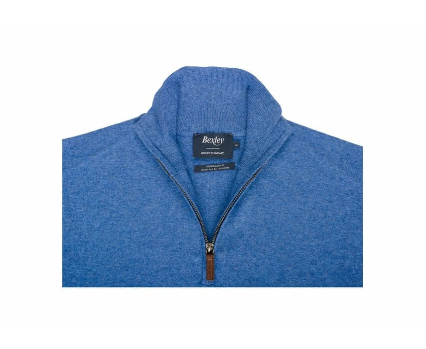 Bexley | Cotton/Cashmere Half-Zip Thin Jumper Vlad Middle Blue Melange