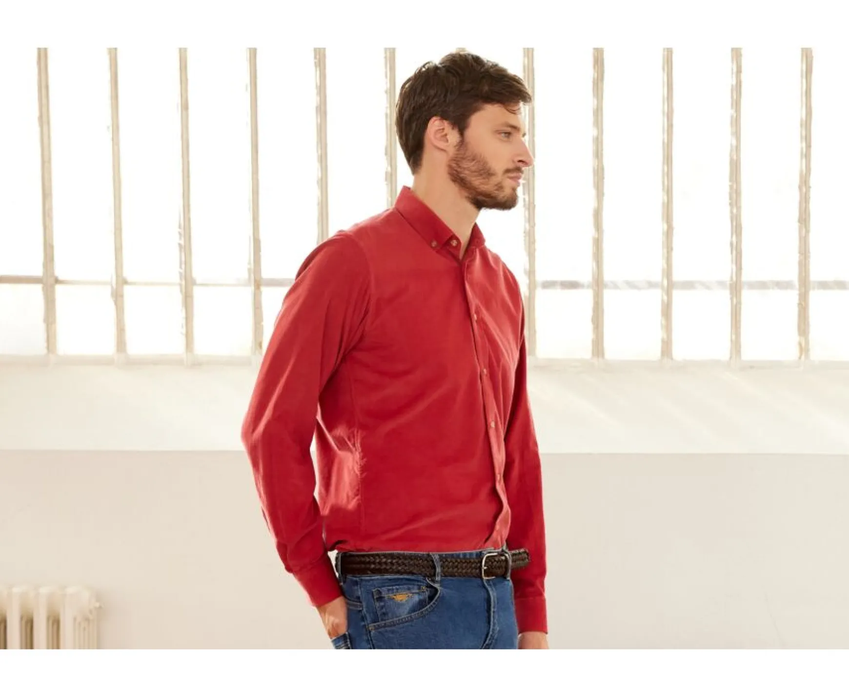 Bexley | Dark Coral Corduroy Shirt - Wayne | Deep Coral