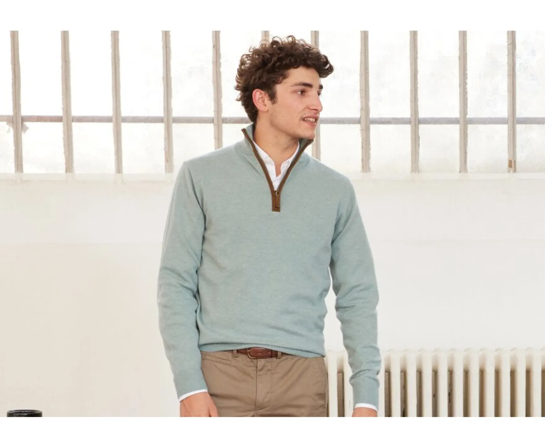 Bexley | Green Eucalyptus Half-Zip Wool Jumper - Keithy | Vert Eucalyptus