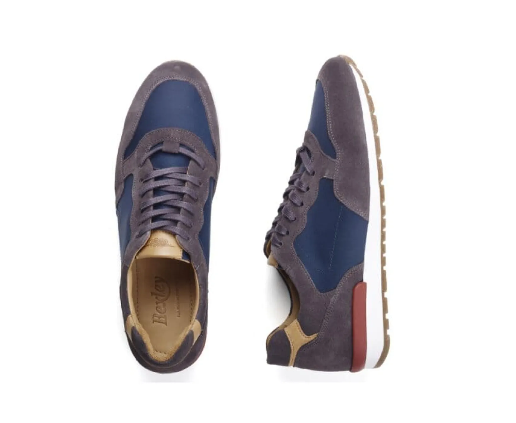 Bexley Trainers & Sneakers | Grey Suede & Khaki Leather Trainers - Canberra Ii | Velours Gris Et Marine