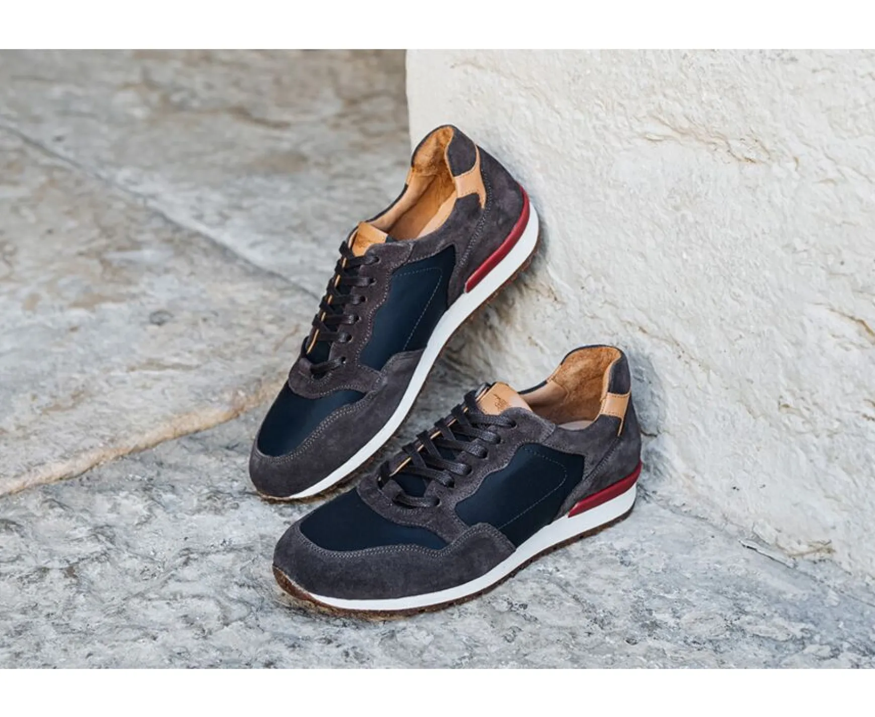 Bexley Trainers & Sneakers | Grey Suede & Khaki Leather Trainers - Canberra Ii | Velours Gris Et Marine