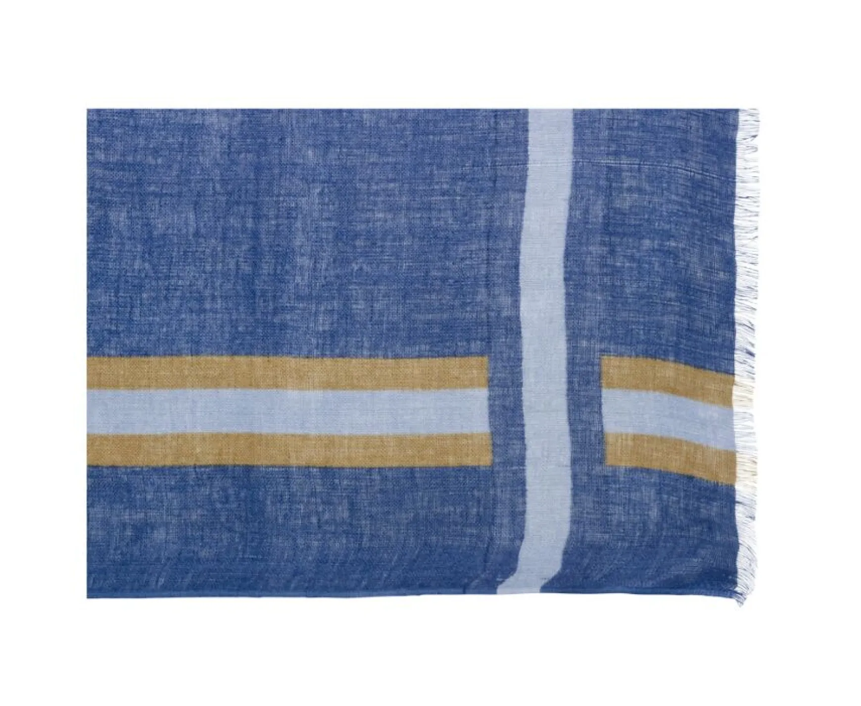 Bexley | Indigo Blue & Camel Linen Scarf | Indigo Bleu Et Camel