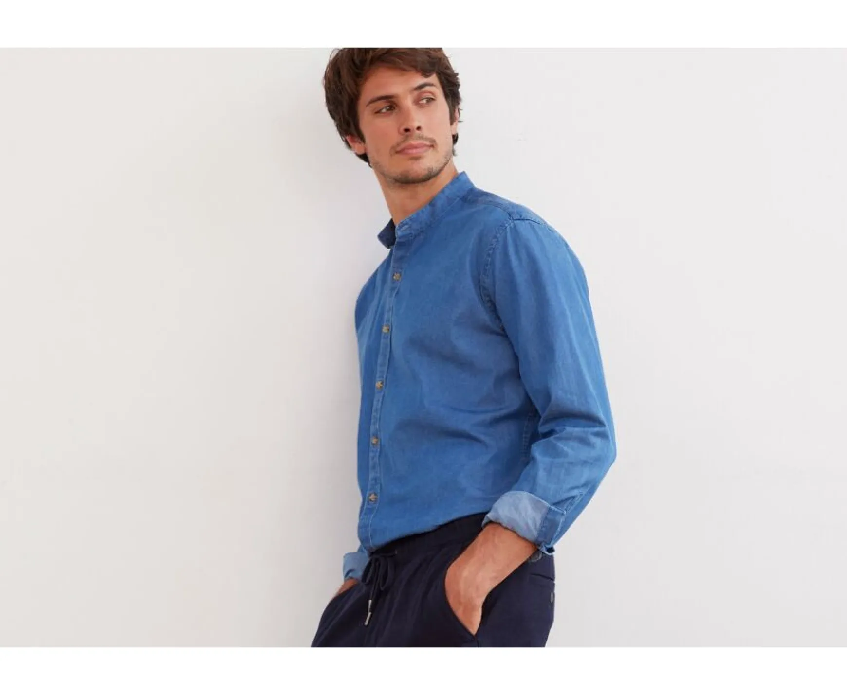 Bexley | Indigo Shirt - Collarless Joseph Denim