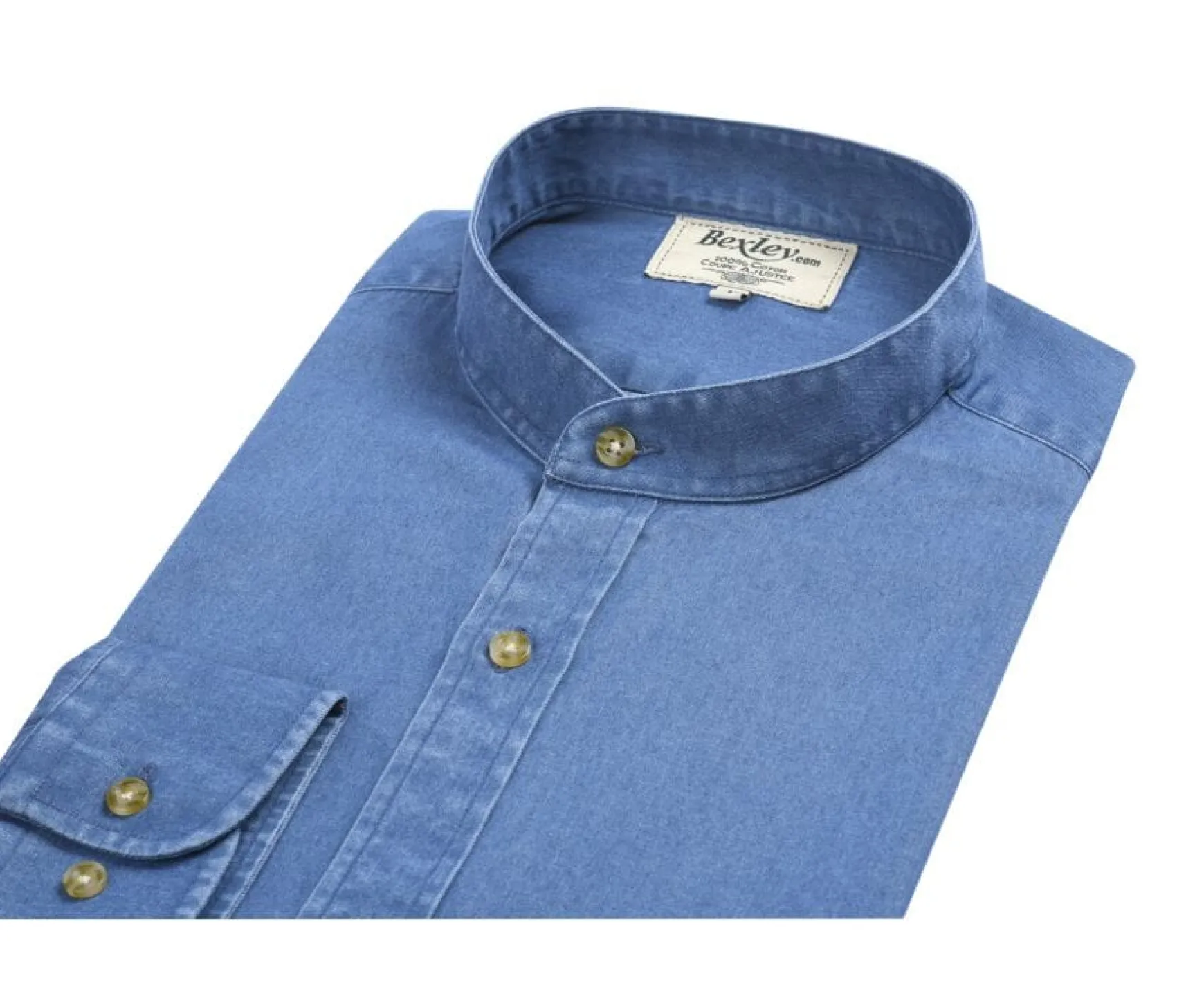 Bexley | Indigo Shirt - Collarless Joseph Denim
