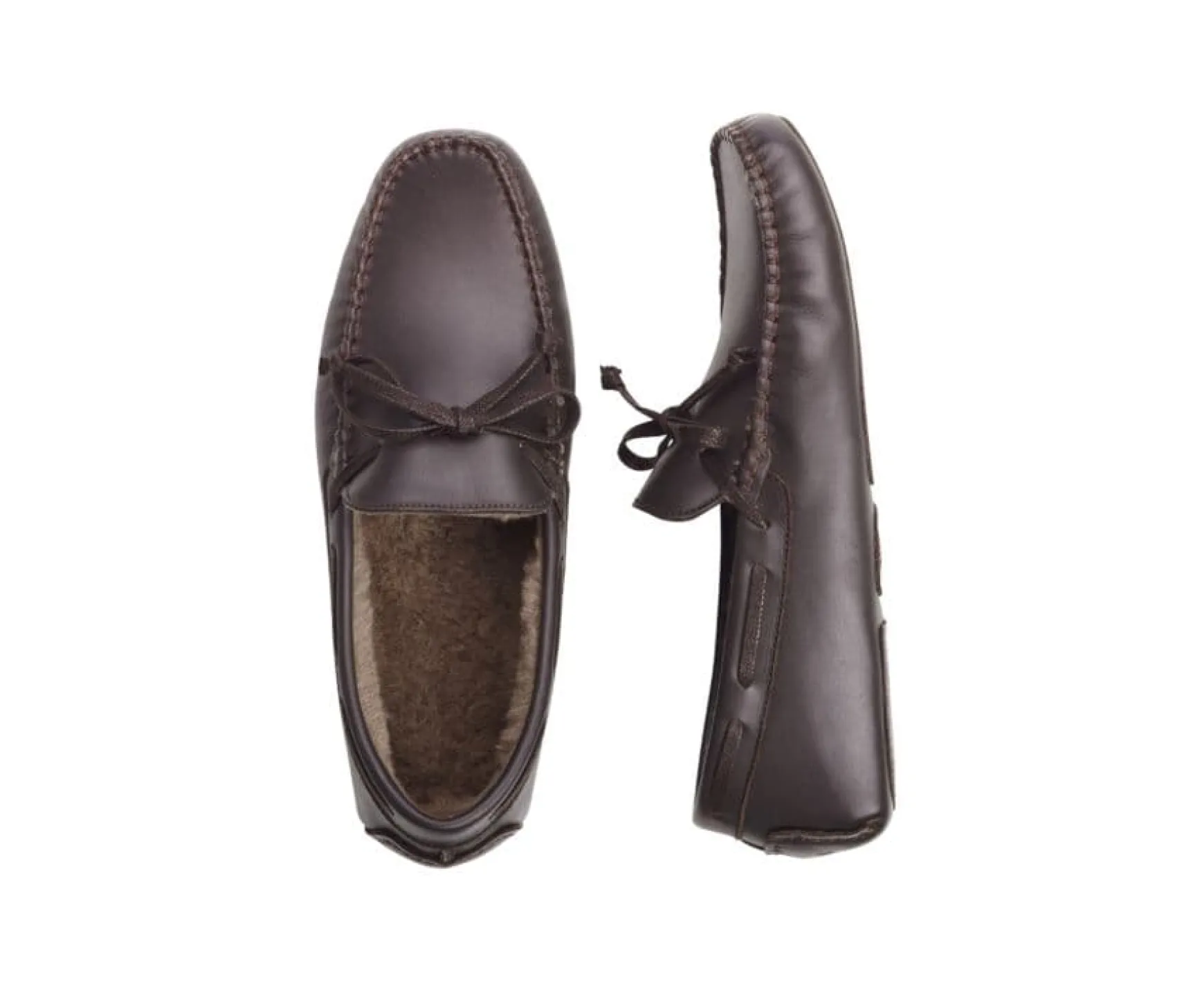 Bexley | Leather Wool Lining Moccasin Slippers Chocolate