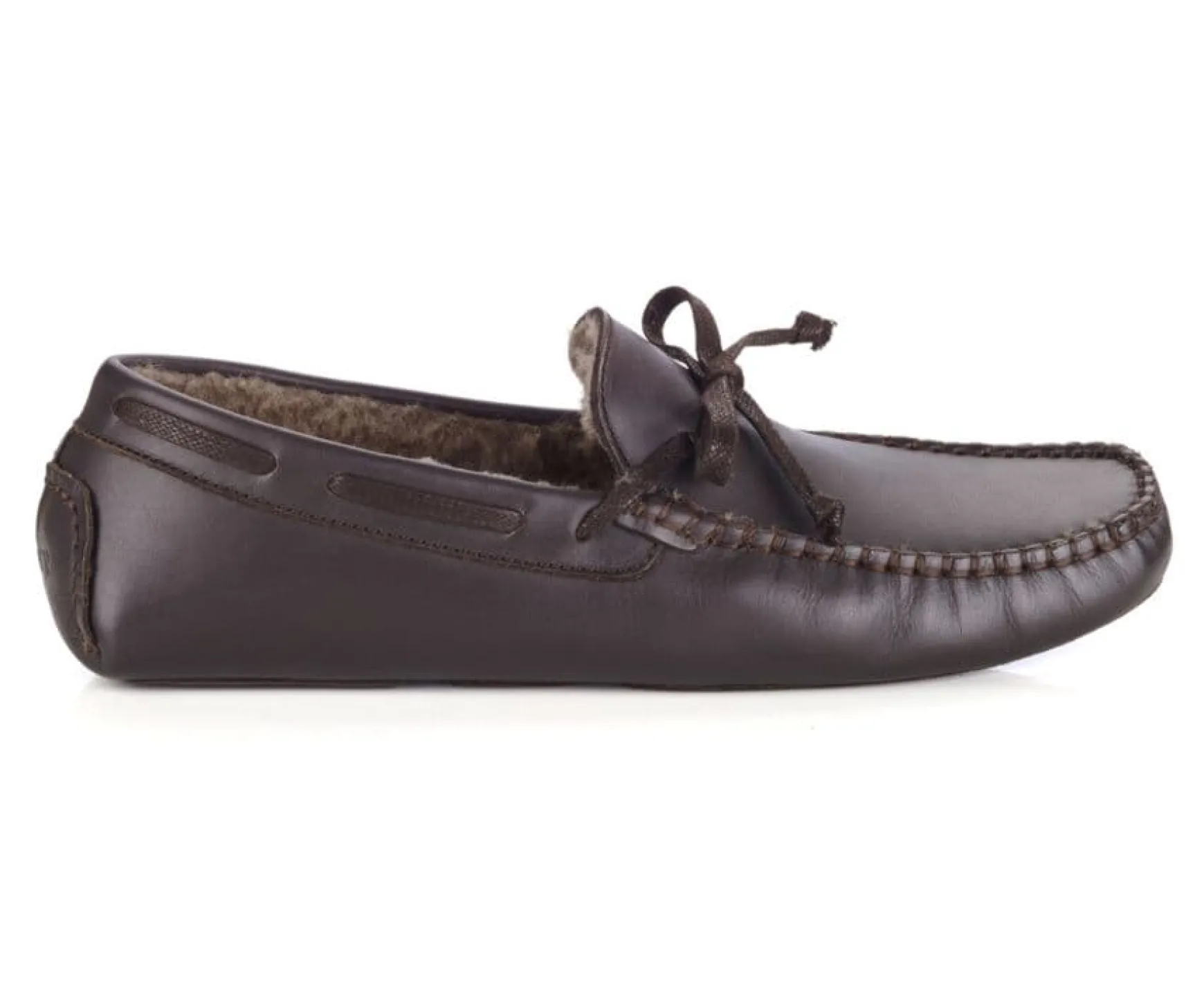 Bexley | Leather Wool Lining Moccasin Slippers Chocolate