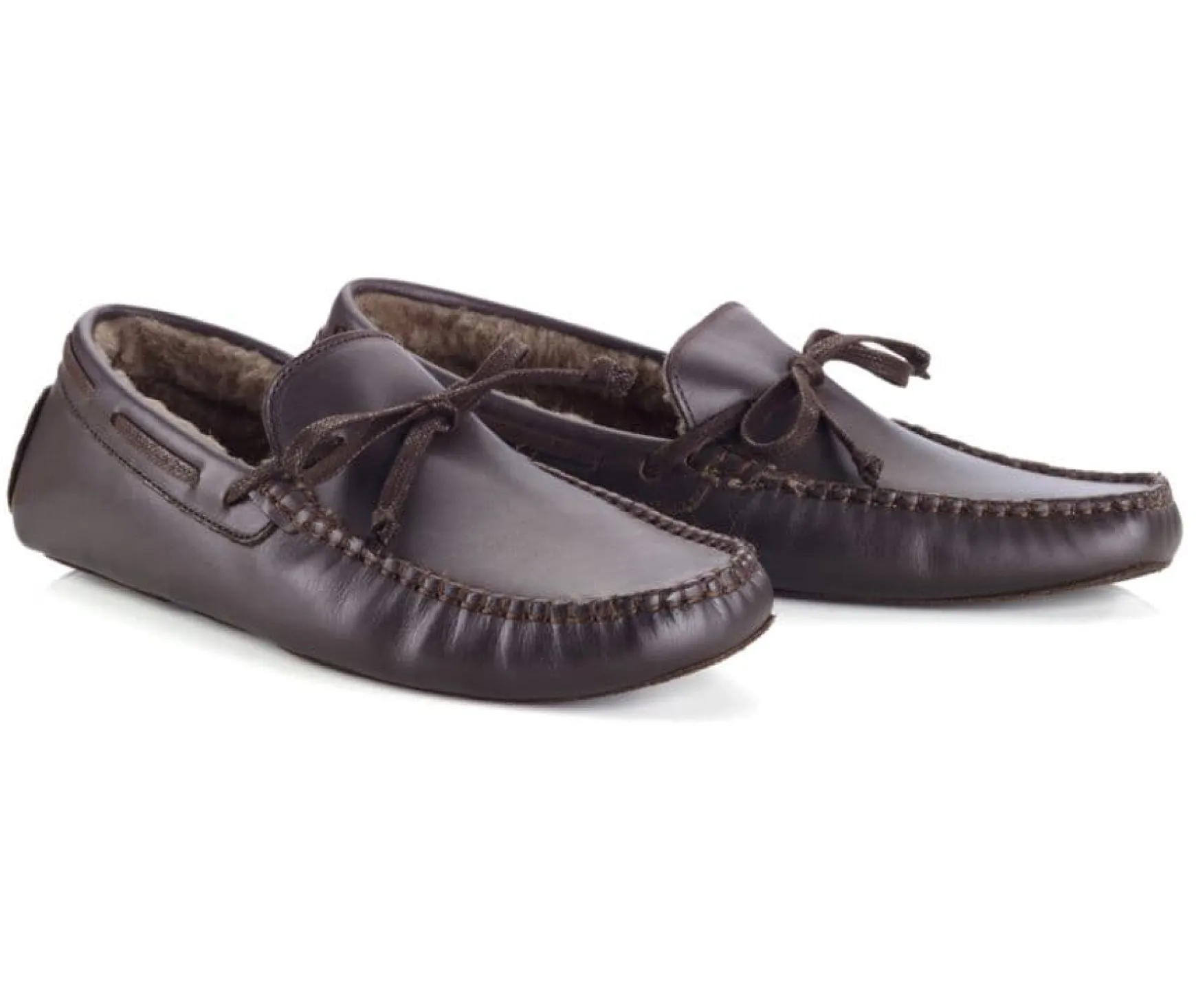 Bexley | Leather Wool Lining Moccasin Slippers Chocolate