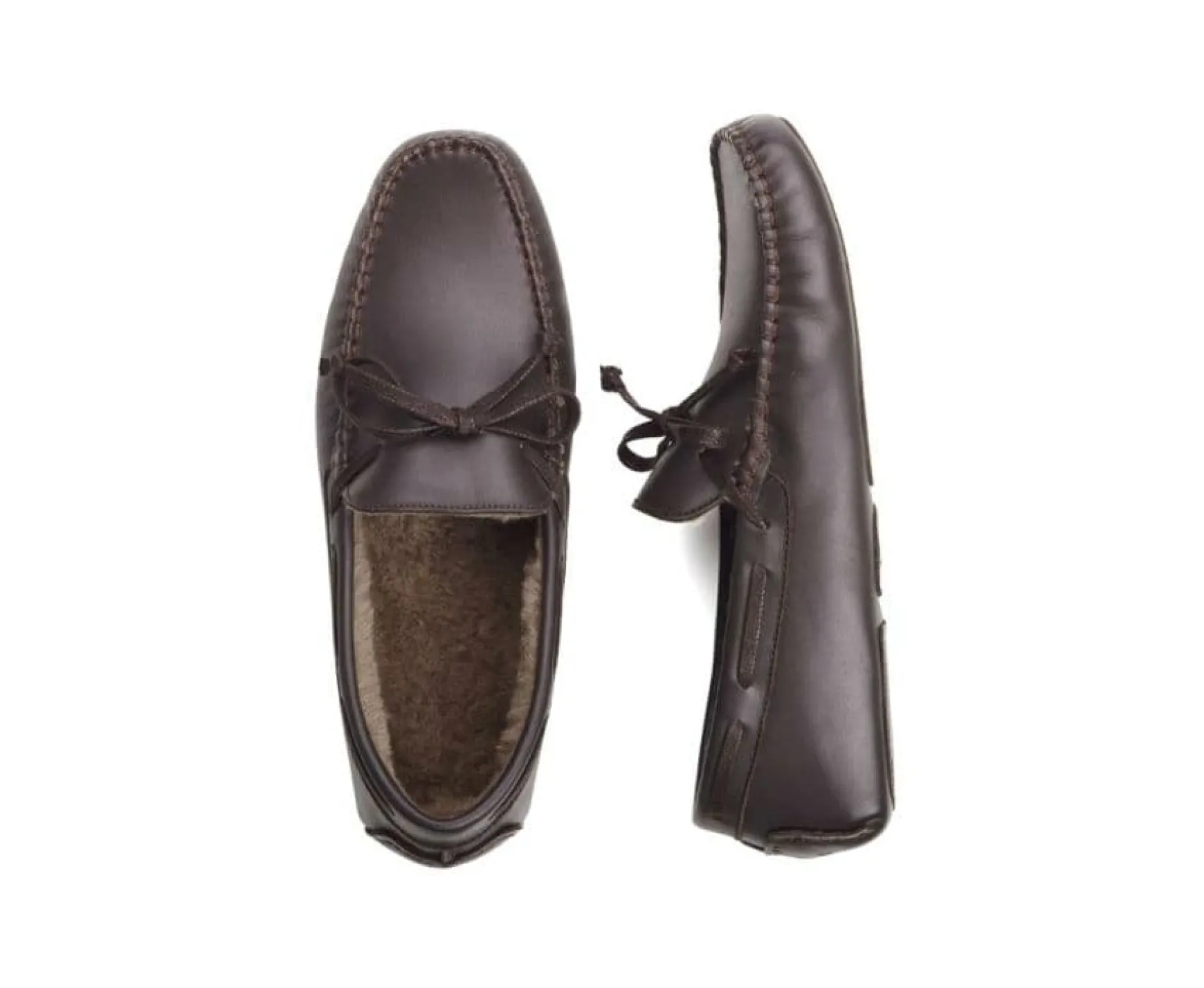Bexley | Leather Wool Lining Moccasin Slippers Chocolate