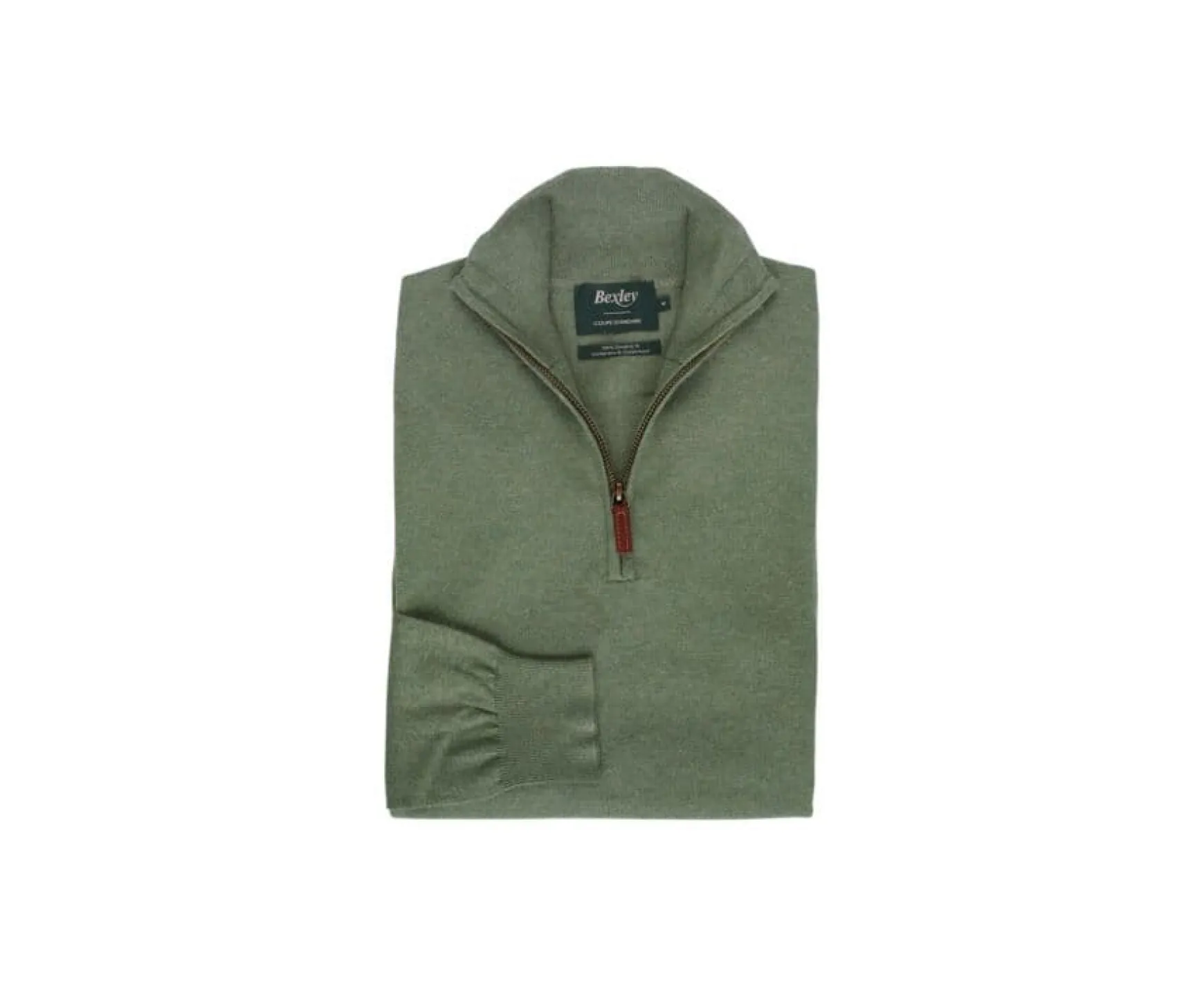 Bexley | Lime Green Cotton/Cashmere Half-Zip Thin Pullover Vlad Sage Green Melange
