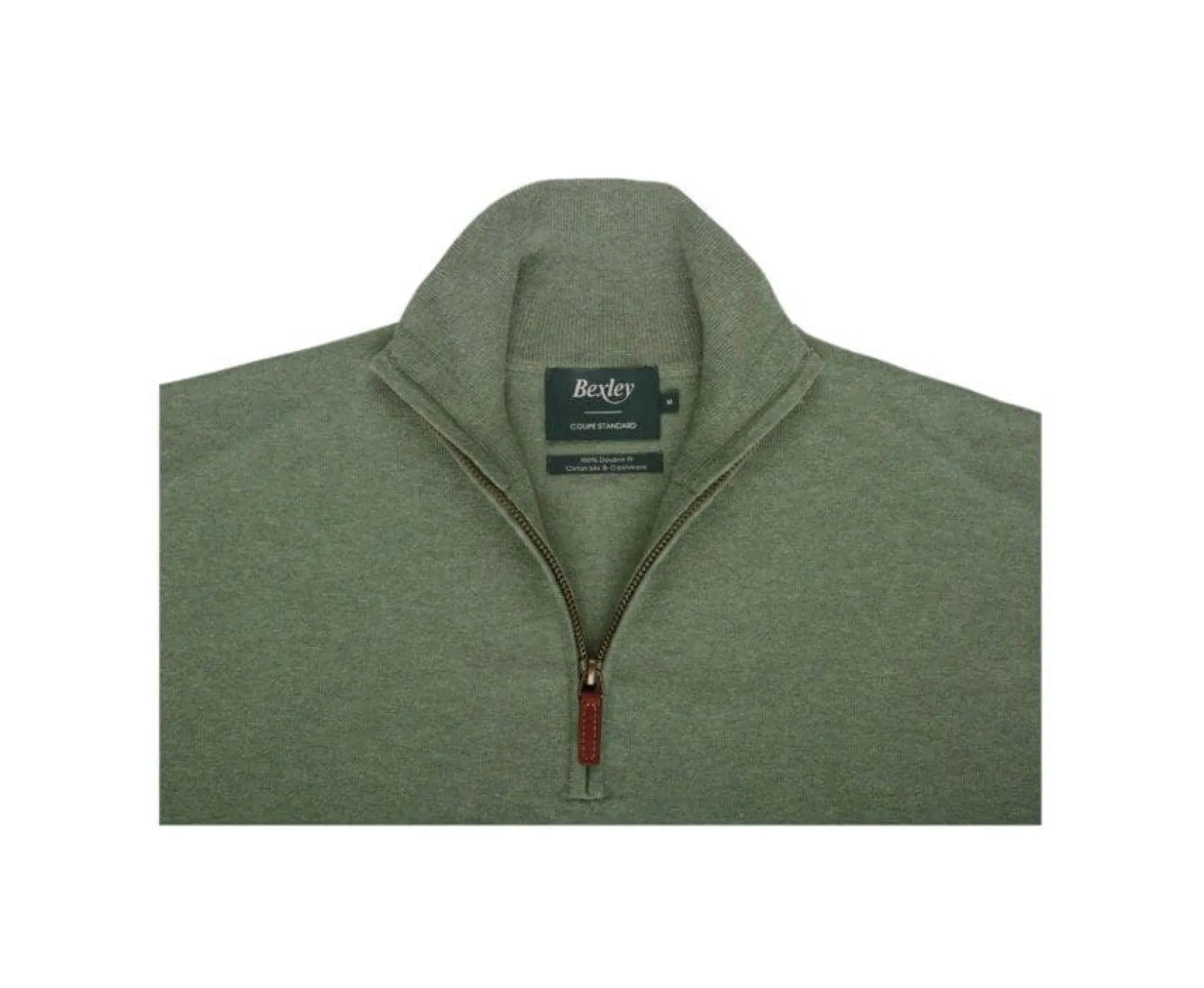 Bexley | Lime Green Cotton/Cashmere Half-Zip Thin Pullover Vlad Sage Green Melange