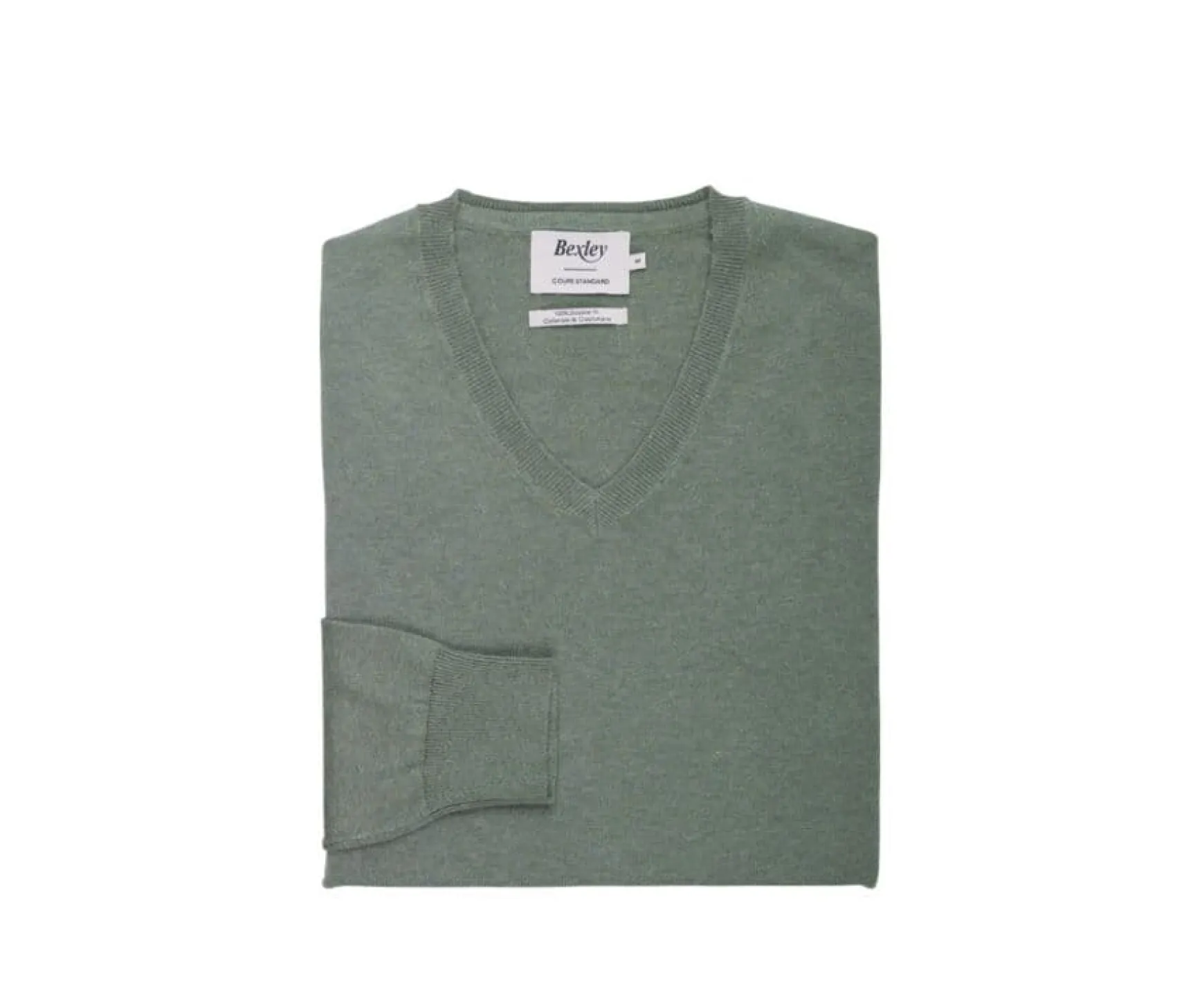 Bexley | Lime Green Melange Cotton/Cashmere Thin V-Neck Jumper Valton Sage Green Melange