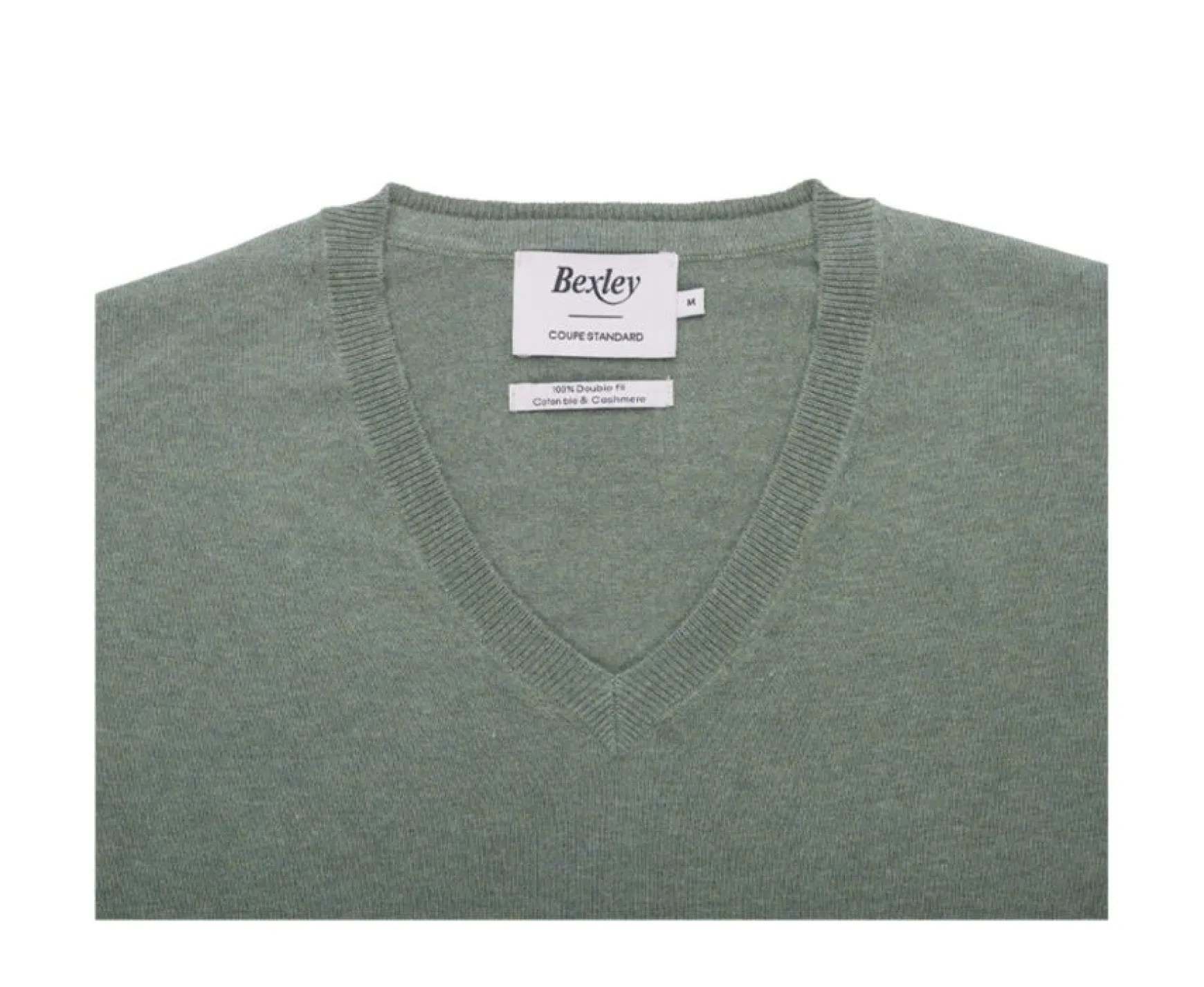 Bexley | Lime Green Melange Cotton/Cashmere Thin V-Neck Jumper Valton Sage Green Melange