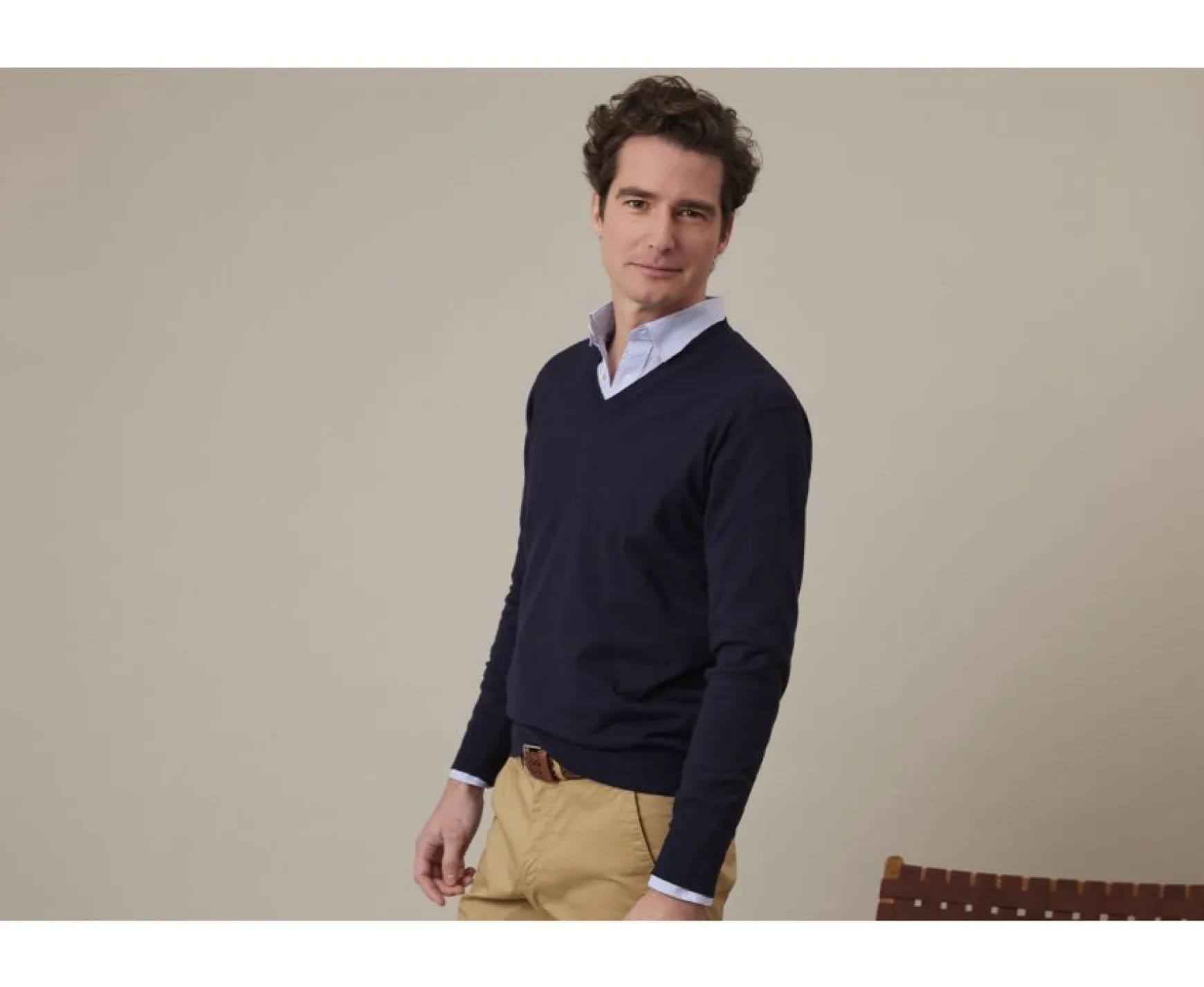 Bexley | Melange Cotton/Cashmere Thin V-Neck Jumper Valton Navy
