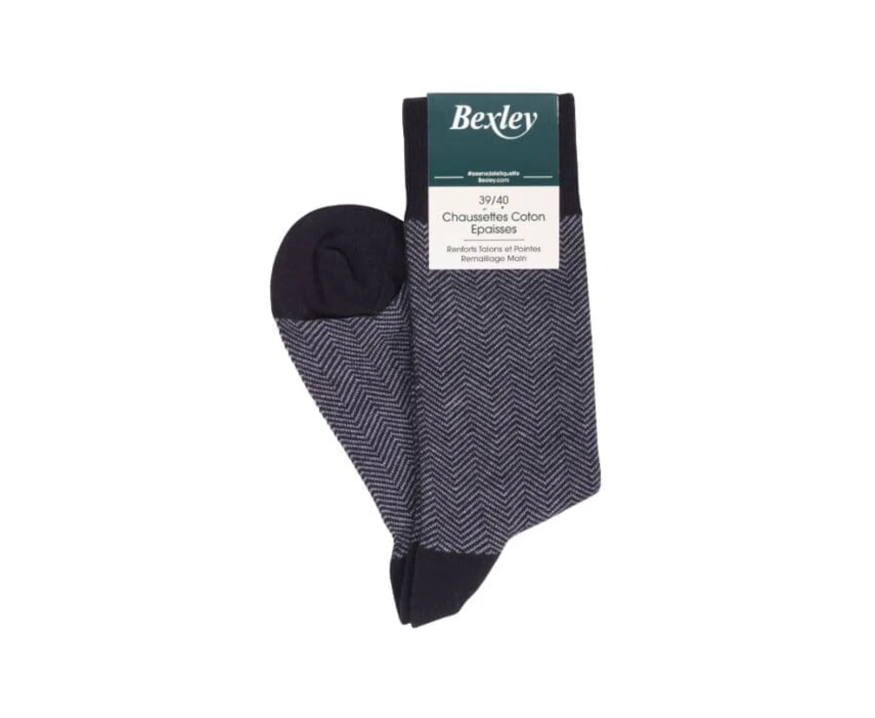 Bexley | Men'S Black & Grey Thick Cotton Socks With Herringbone Style Black And Grey