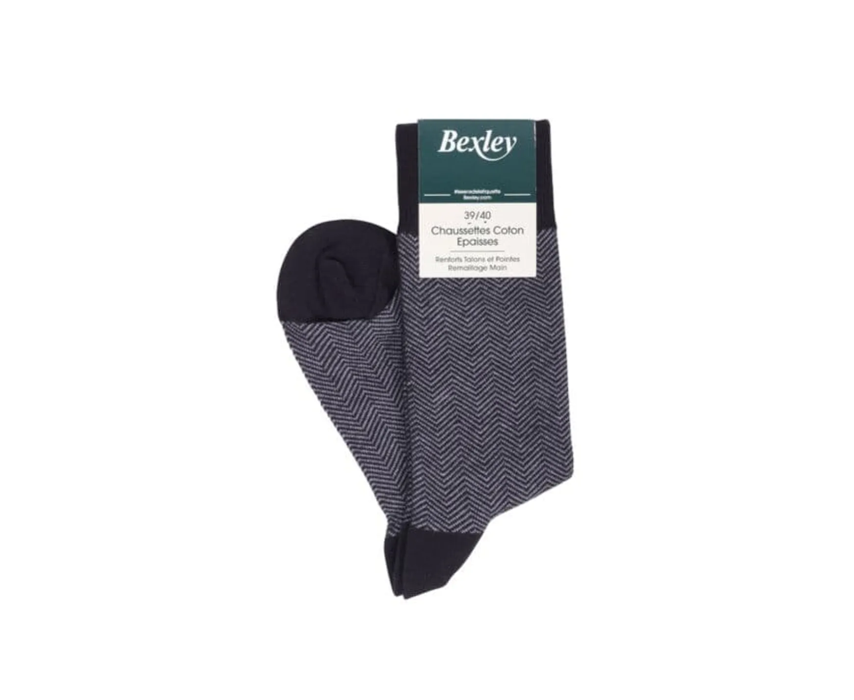 Bexley | Men'S Black & Grey Thick Cotton Socks With Herringbone Style Black And Grey