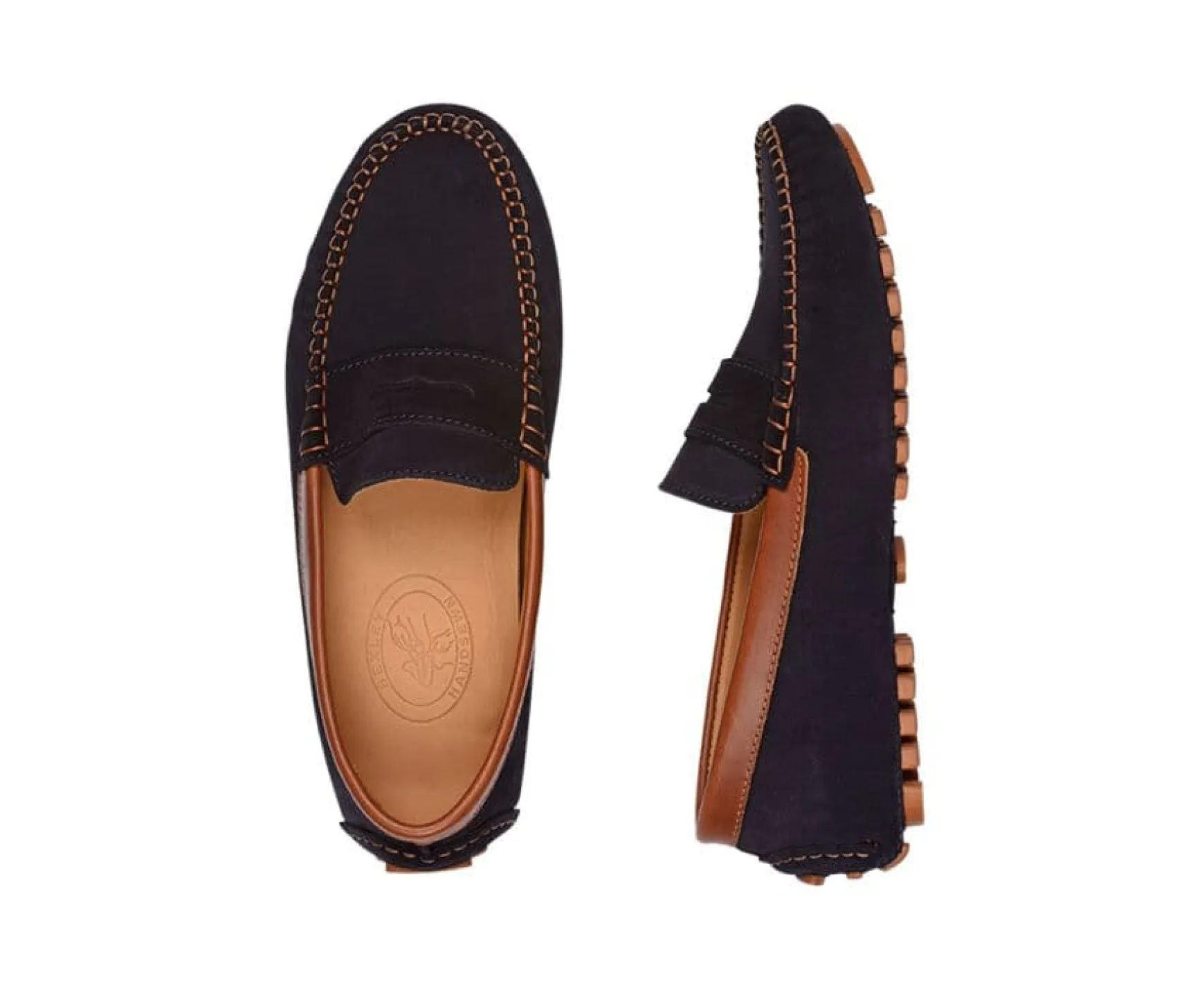 Bexley Moccasins | Men'S Driving Moccasins Biscayne Navy Suede And Chestnut