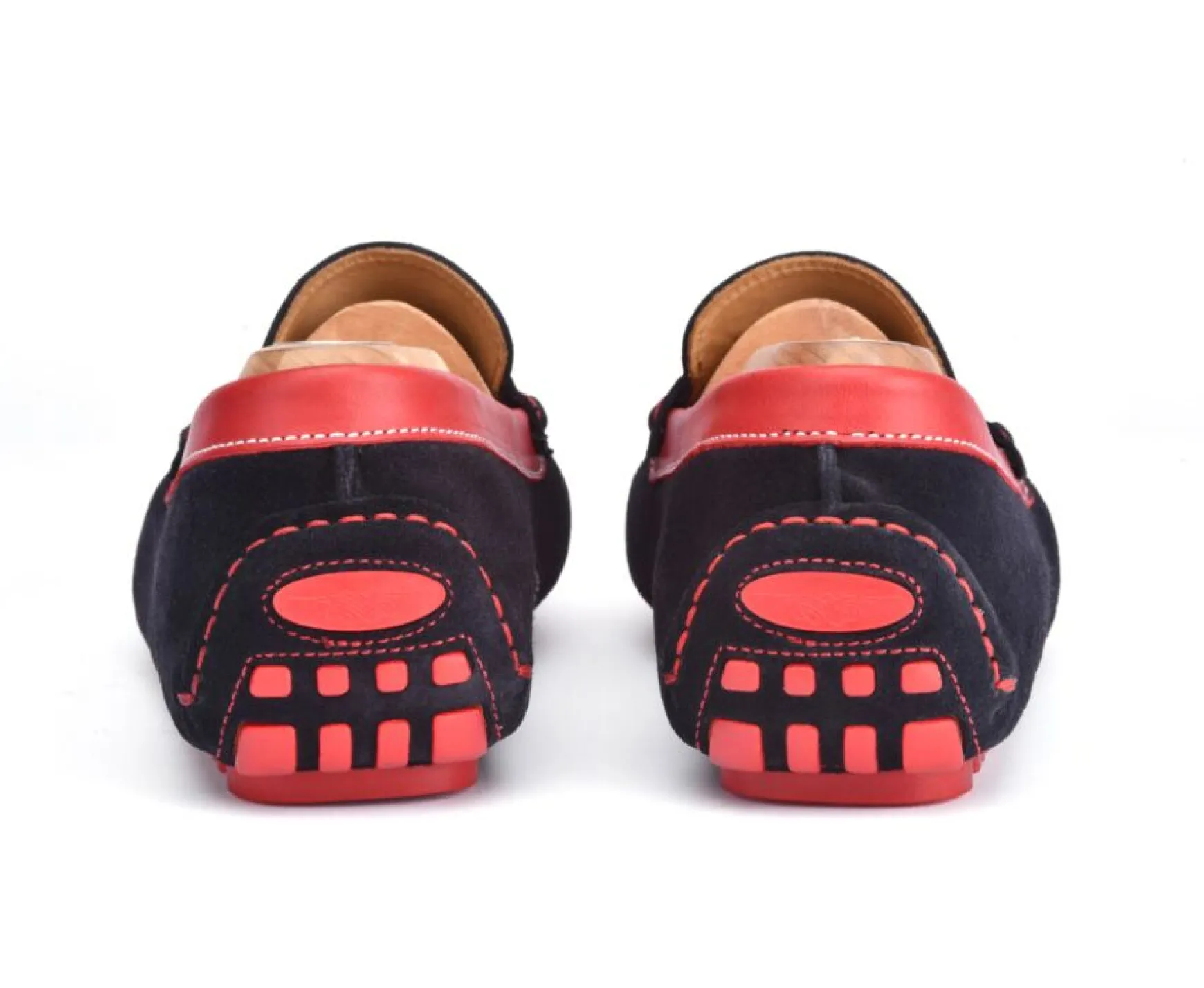 Bexley Moccasins | Men'S Driving Moccasins Ferguson Navy Suede And Red Leather