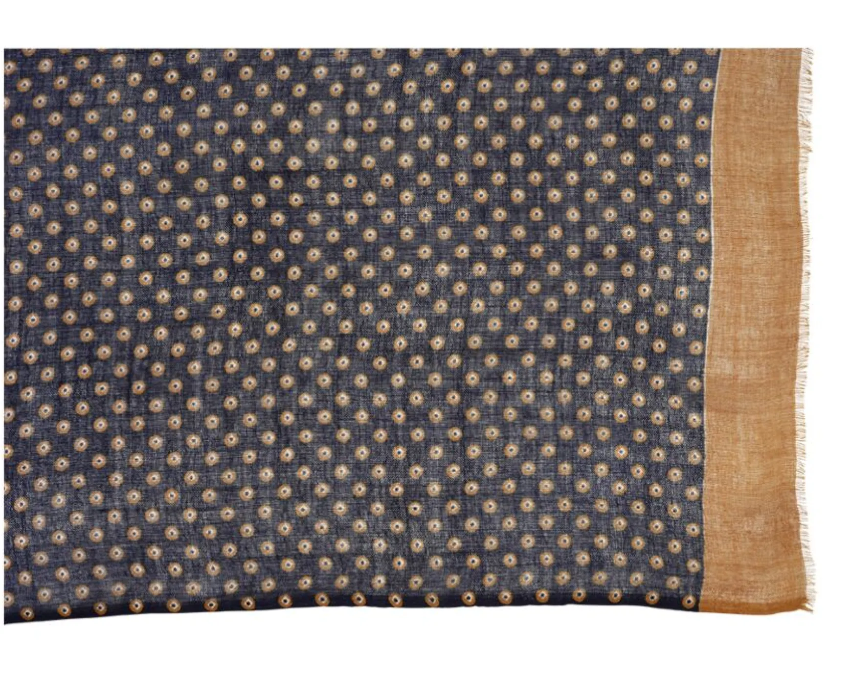 Bexley | Navy And Tawny Wool Scarf Navy And Camel Pattern