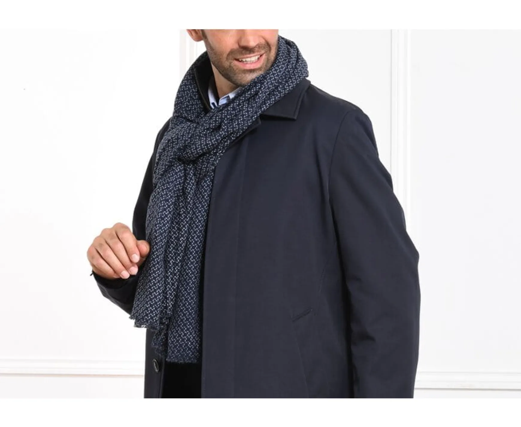 Bexley | Navy Cotton Scarf White Pattern Navy Pattern