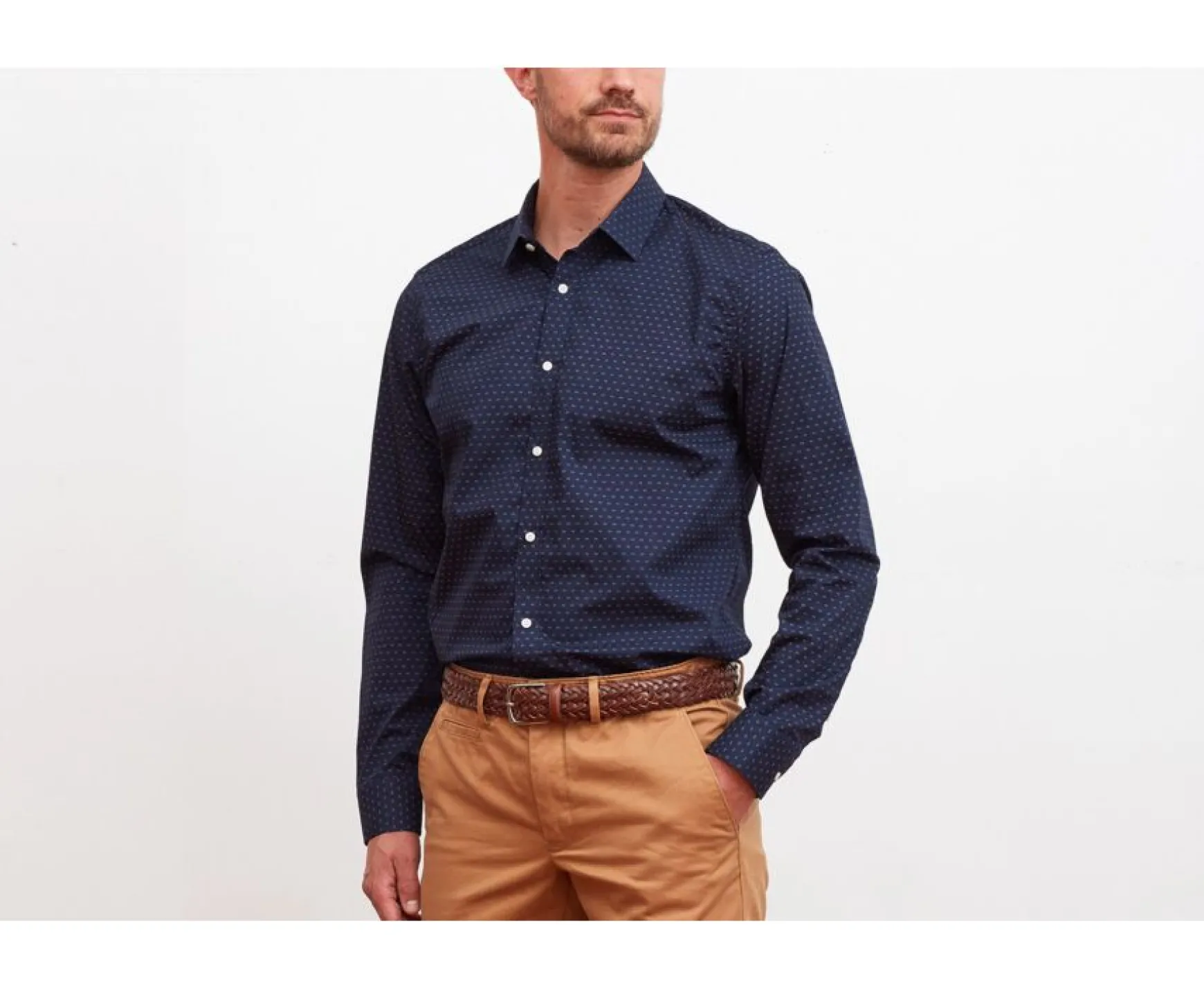 Bexley | Navy Printed Shirt With Cognac Pattern Leonce Navy And Cognac