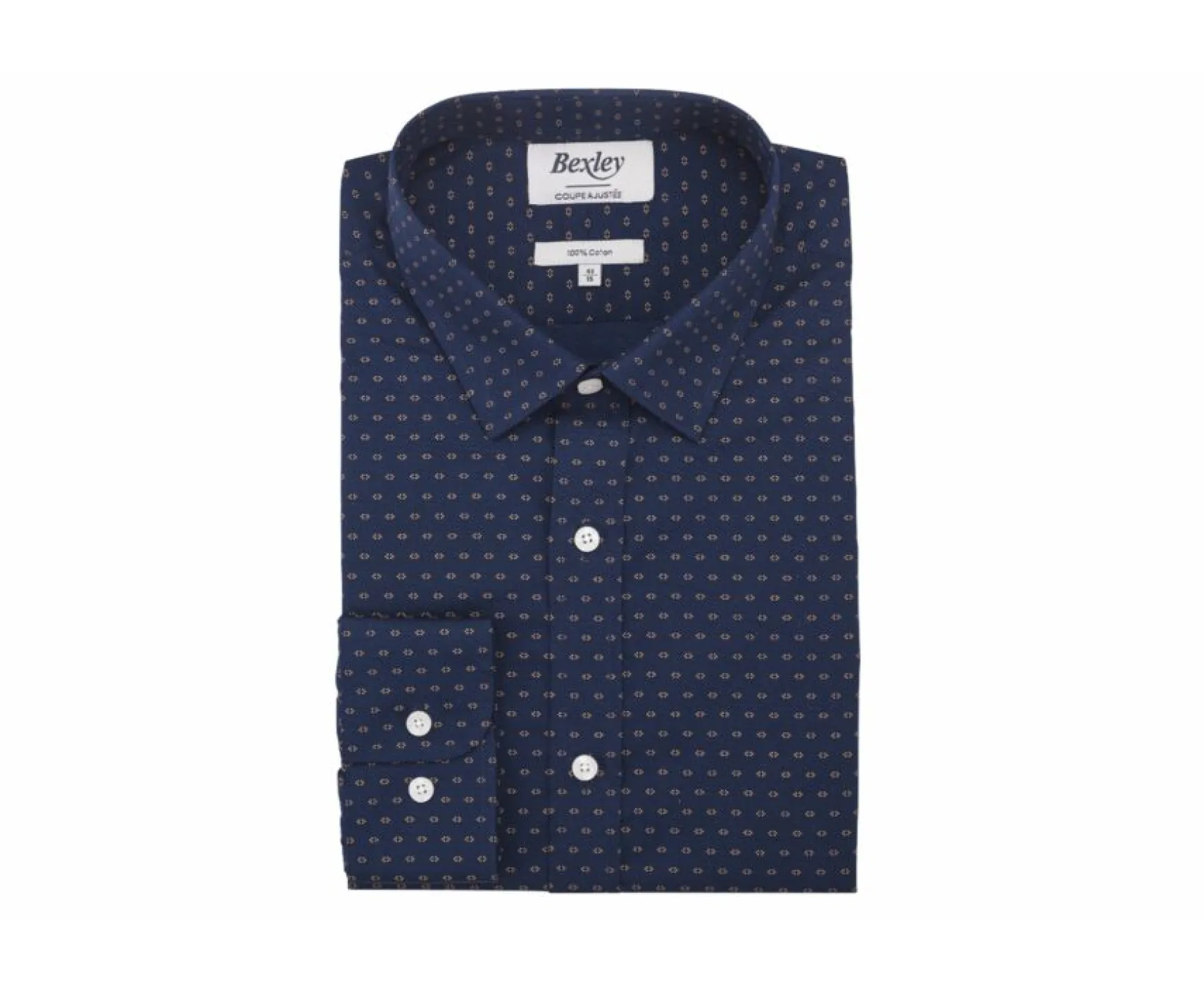 Bexley | Navy Printed Shirt With Cognac Pattern Leonce Navy And Cognac