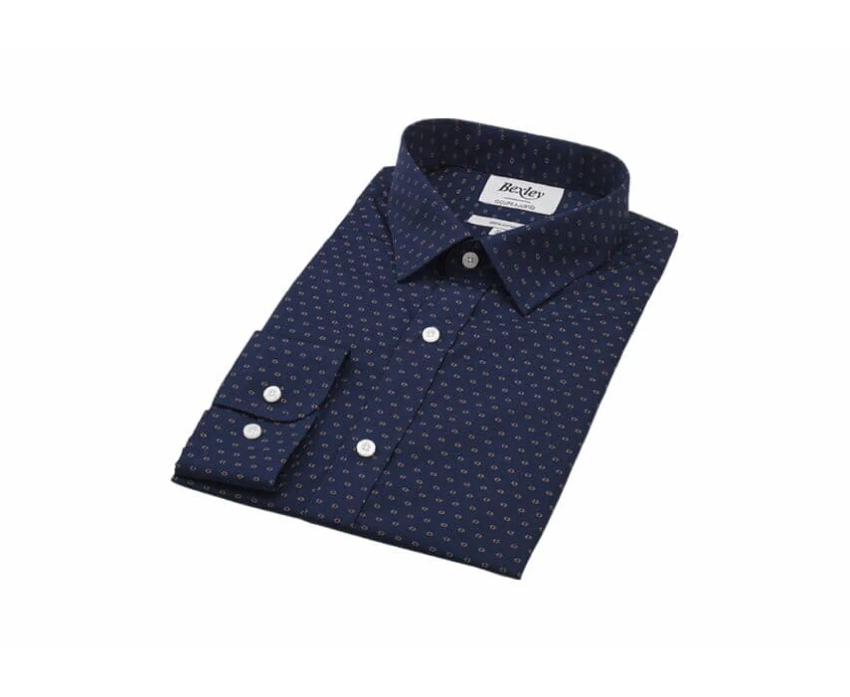 Bexley | Navy Printed Shirt With Cognac Pattern Leonce Navy And Cognac