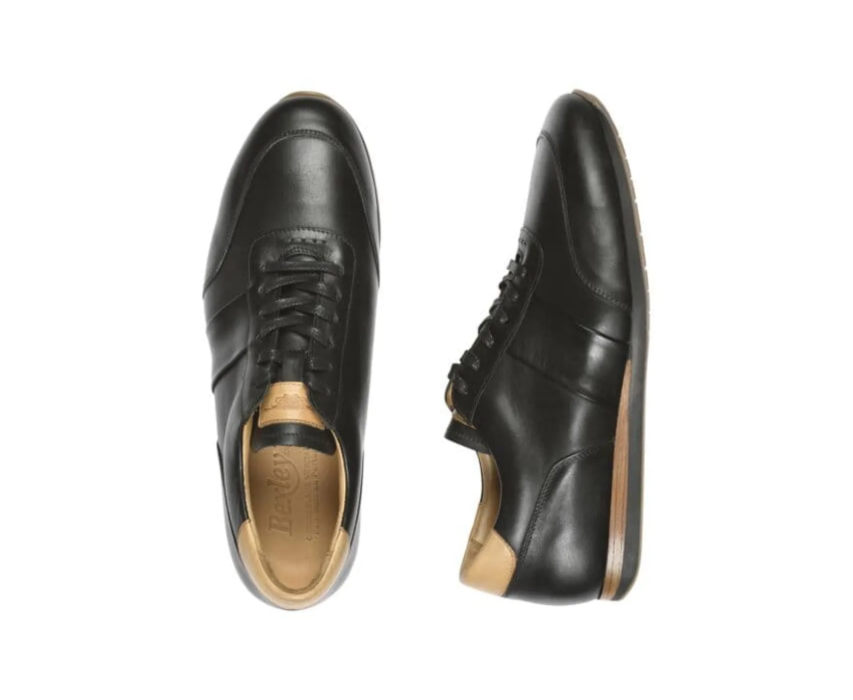 Bexley Trainers & Sneakers | Patina Black Men'S Leather Trainers Buckenderra Black With Patine