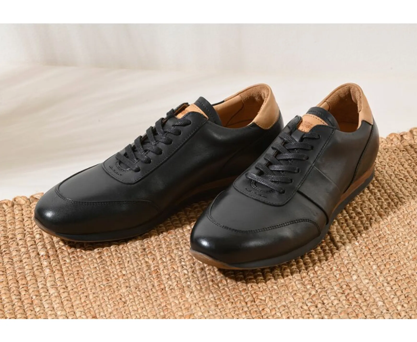 Bexley Trainers & Sneakers | Patina Black Men'S Leather Trainers Buckenderra Black With Patine