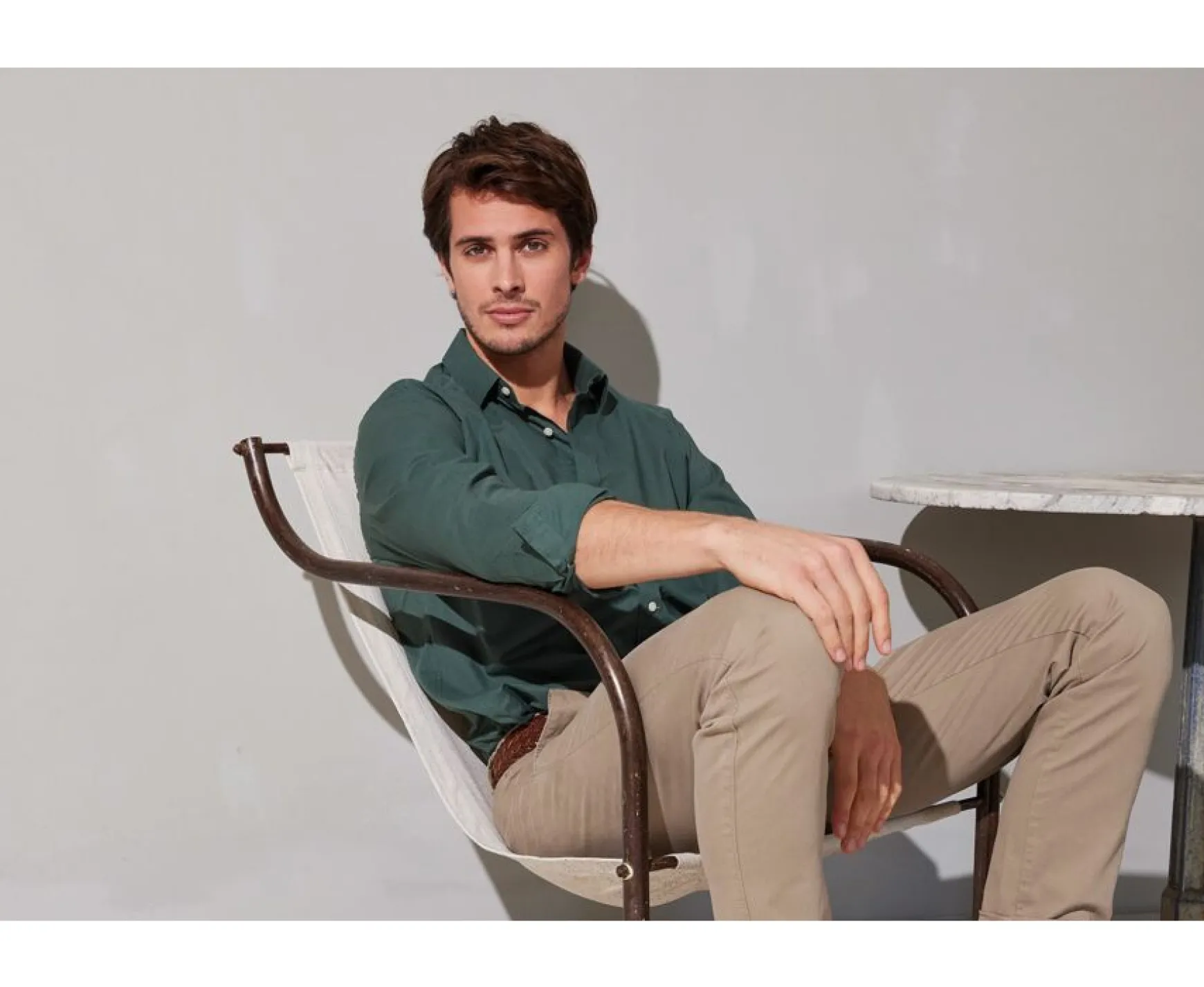 Bexley | Plain Cotton Linen Shirt Silbert Dark Green