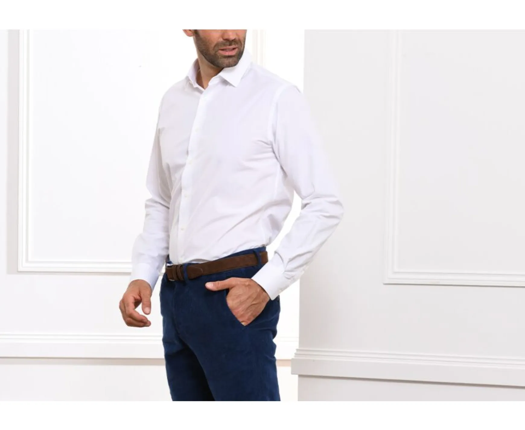 Bexley | Poplin Cotton Shirt - Straight Collar Louis White
