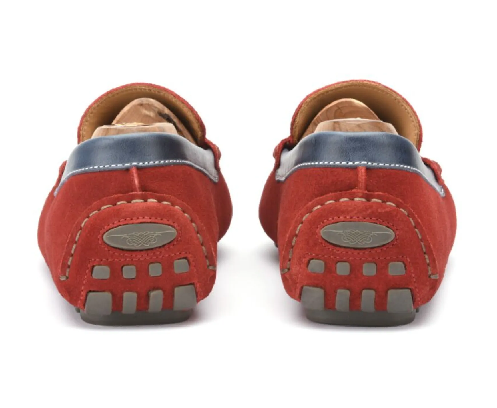 Bexley Moccasins | Red Suede And Navy Leather Men'S Driving Moccasins Ferguson Velvet Red Suede And Navy Leather