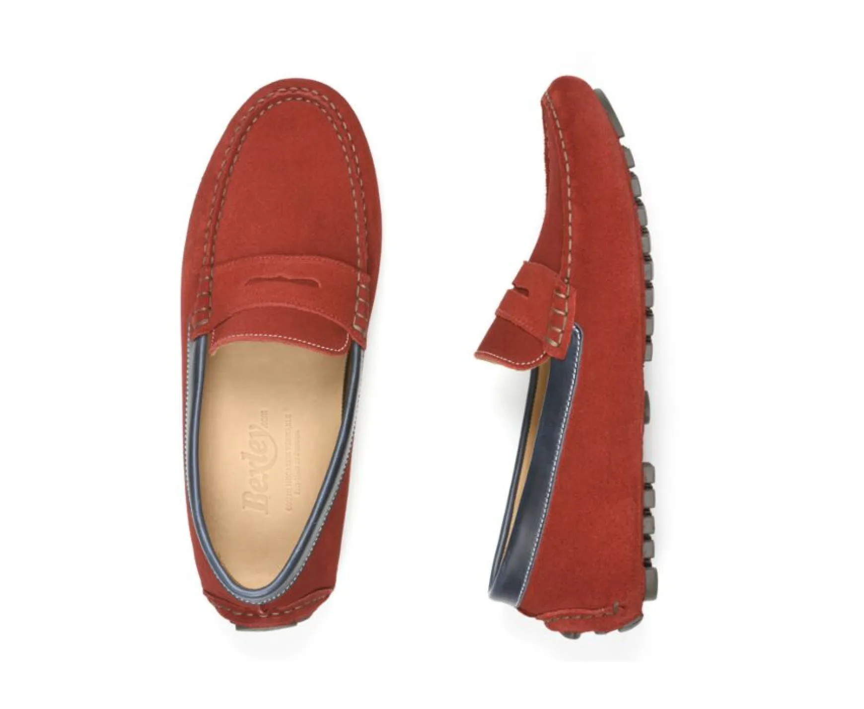 Bexley Moccasins | Red Suede And Navy Leather Men'S Driving Moccasins Ferguson Velvet Red Suede And Navy Leather