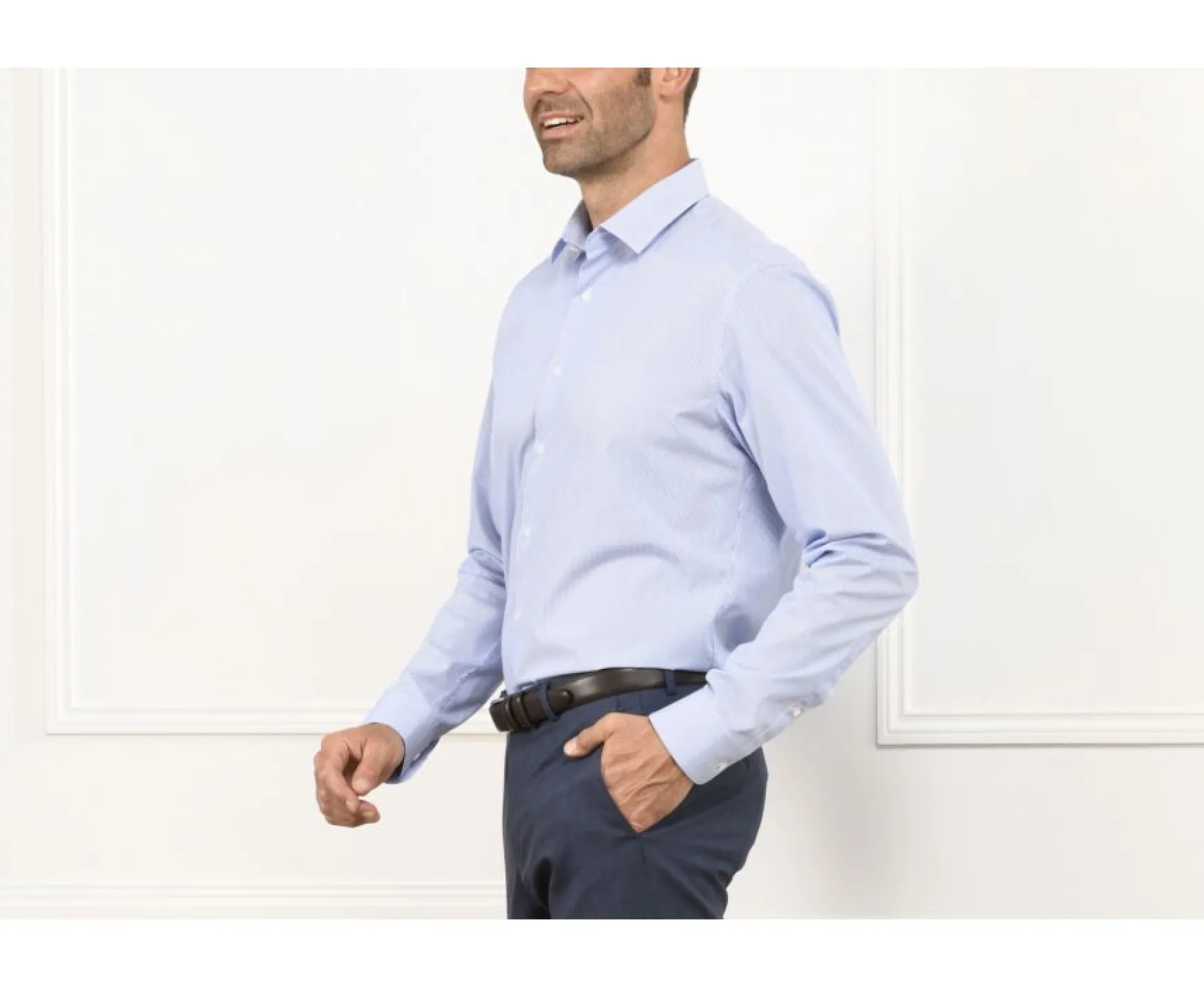 Bexley | Shirt With Thin Blue Stripes - Straight Collar Aubertin Classic Blue Ocean And White