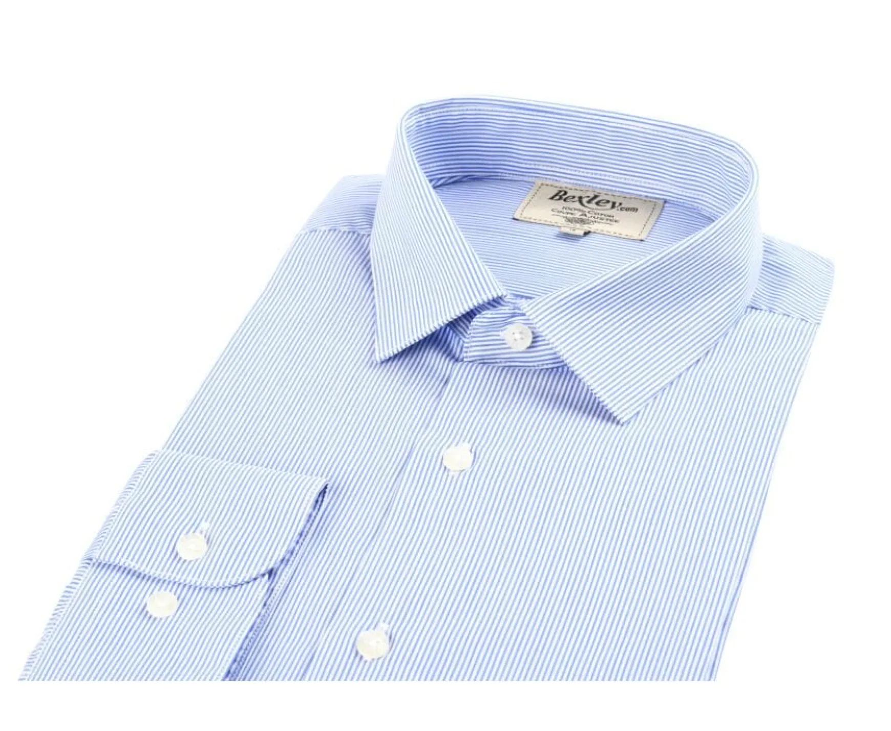 Bexley | Shirt With Thin Blue Stripes - Straight Collar Aubertin Classic Blue Ocean And White