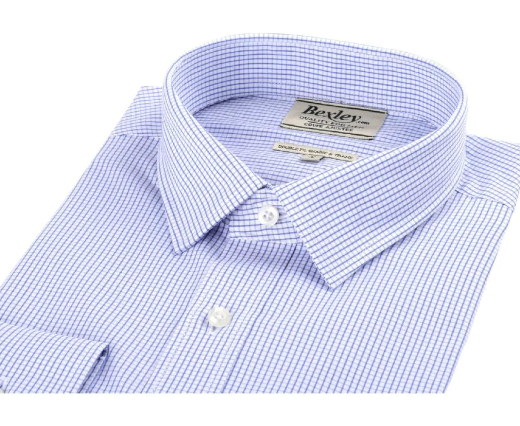 Bexley | Shirt With White And Blue Thin Checks Martin Blue Ocean