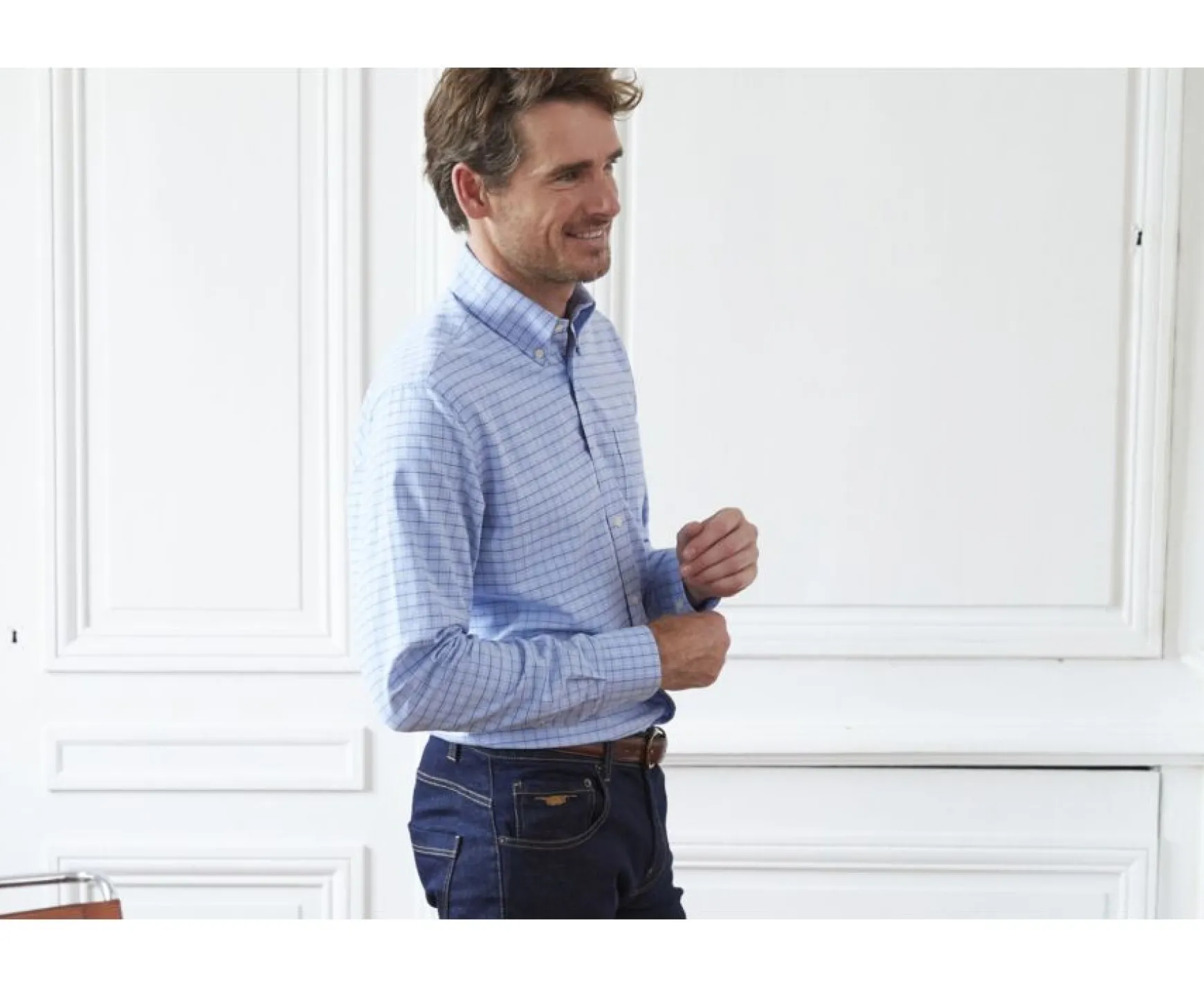 Bexley | Soft Blue Twill Shirt With Checks - Chest Pocket Benetth Soft Blue & Blue