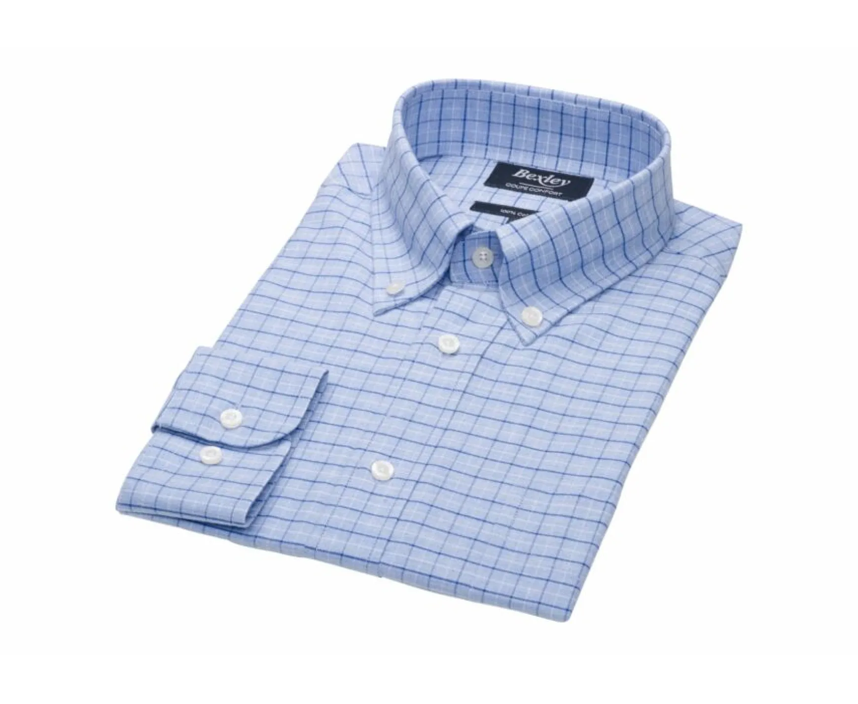 Bexley | Soft Blue Twill Shirt With Checks - Chest Pocket Benetth Soft Blue & Blue